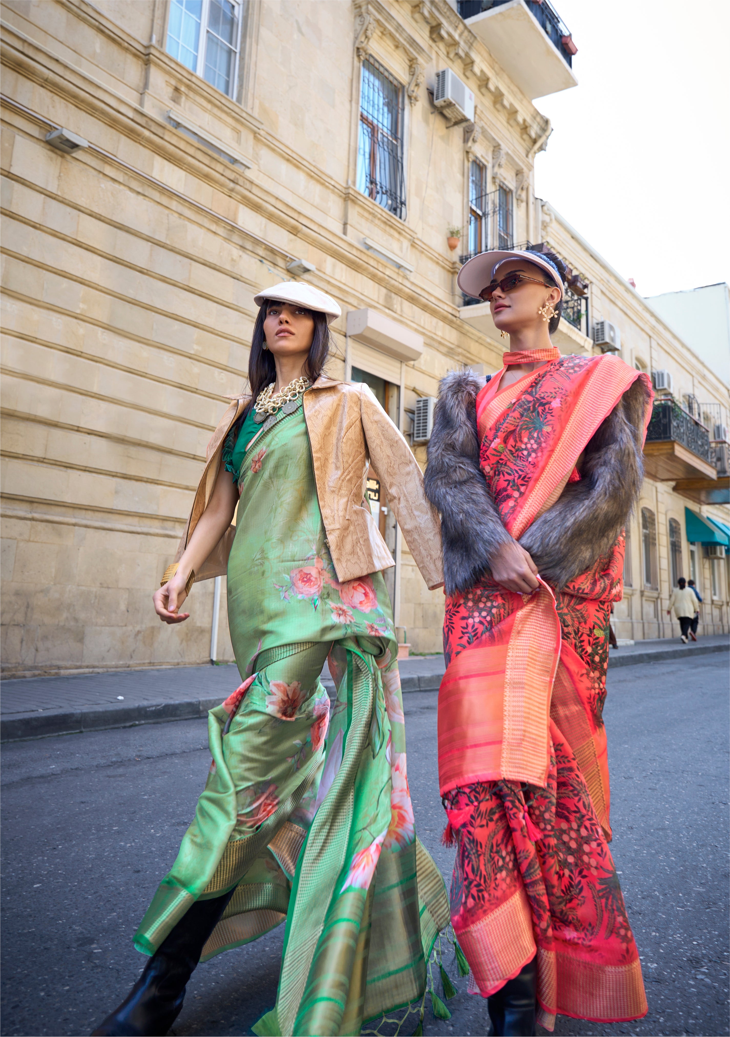 Buy MySilkLove Norway Green Organza Printed Satin Silk Saree Online
