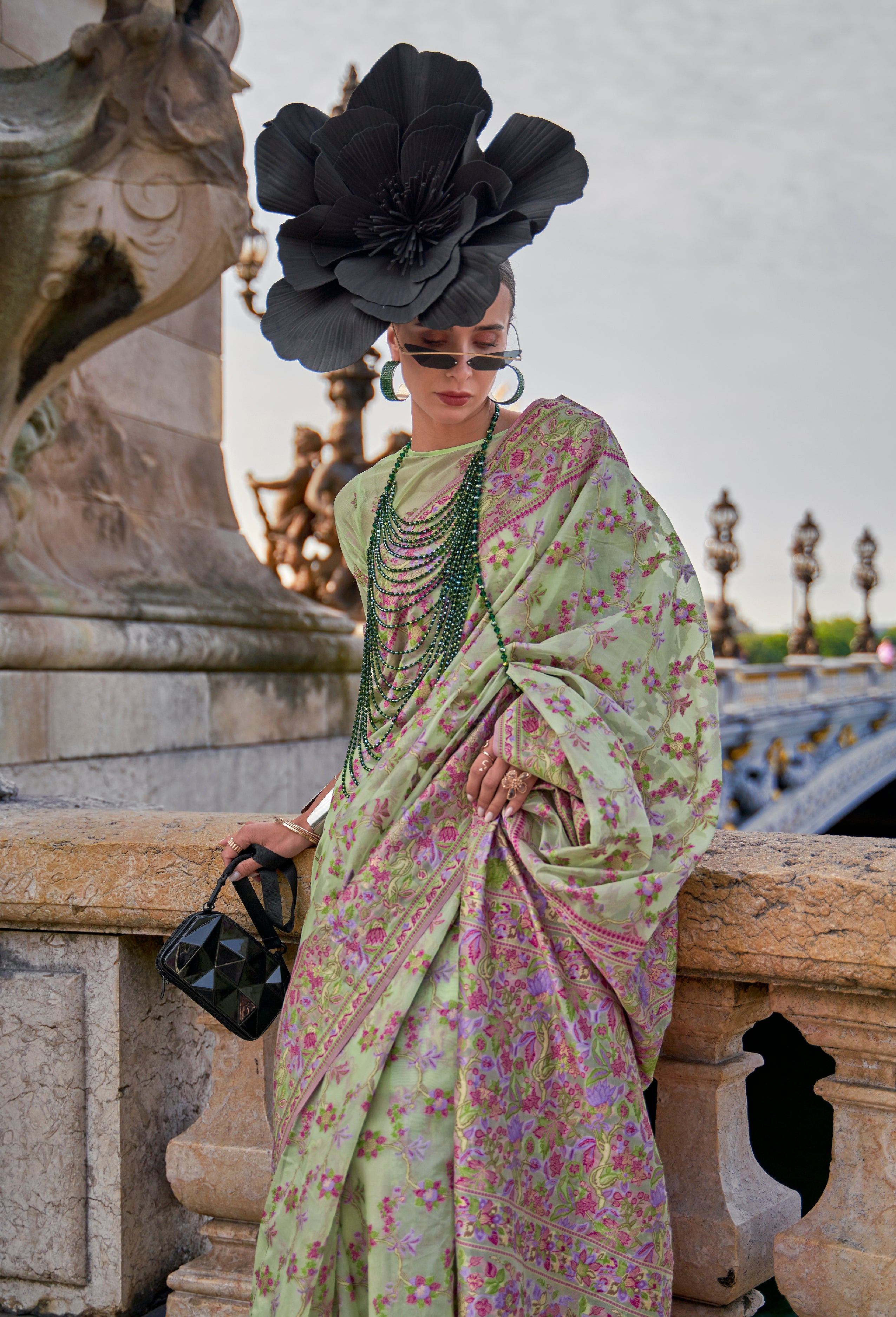 Buy MySilkLove Pista Green Organza Handloom Parsi Saree Online
