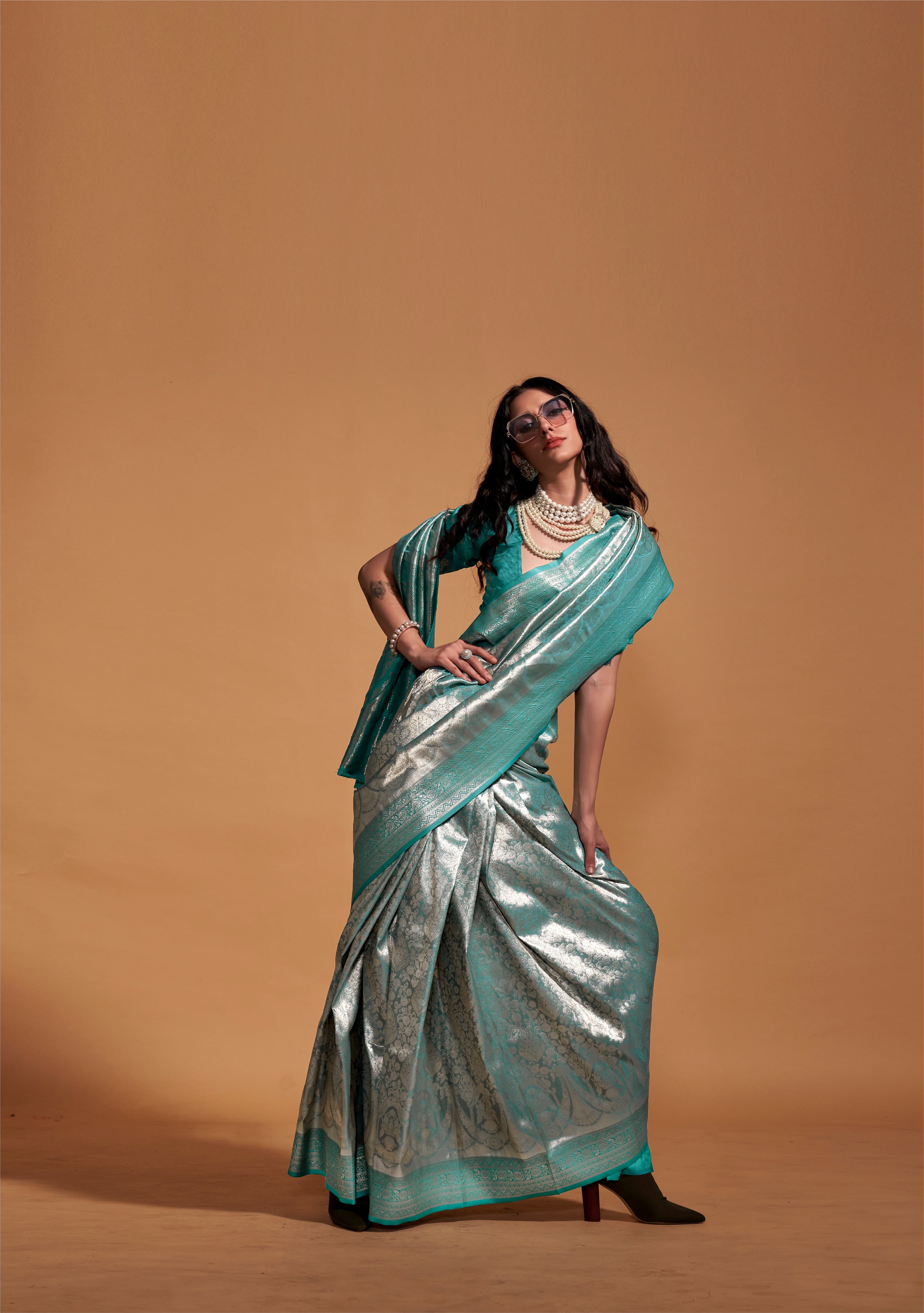 Buy MySilkLove Neptune Blue Woven Kanjivaram Silk Saree Online