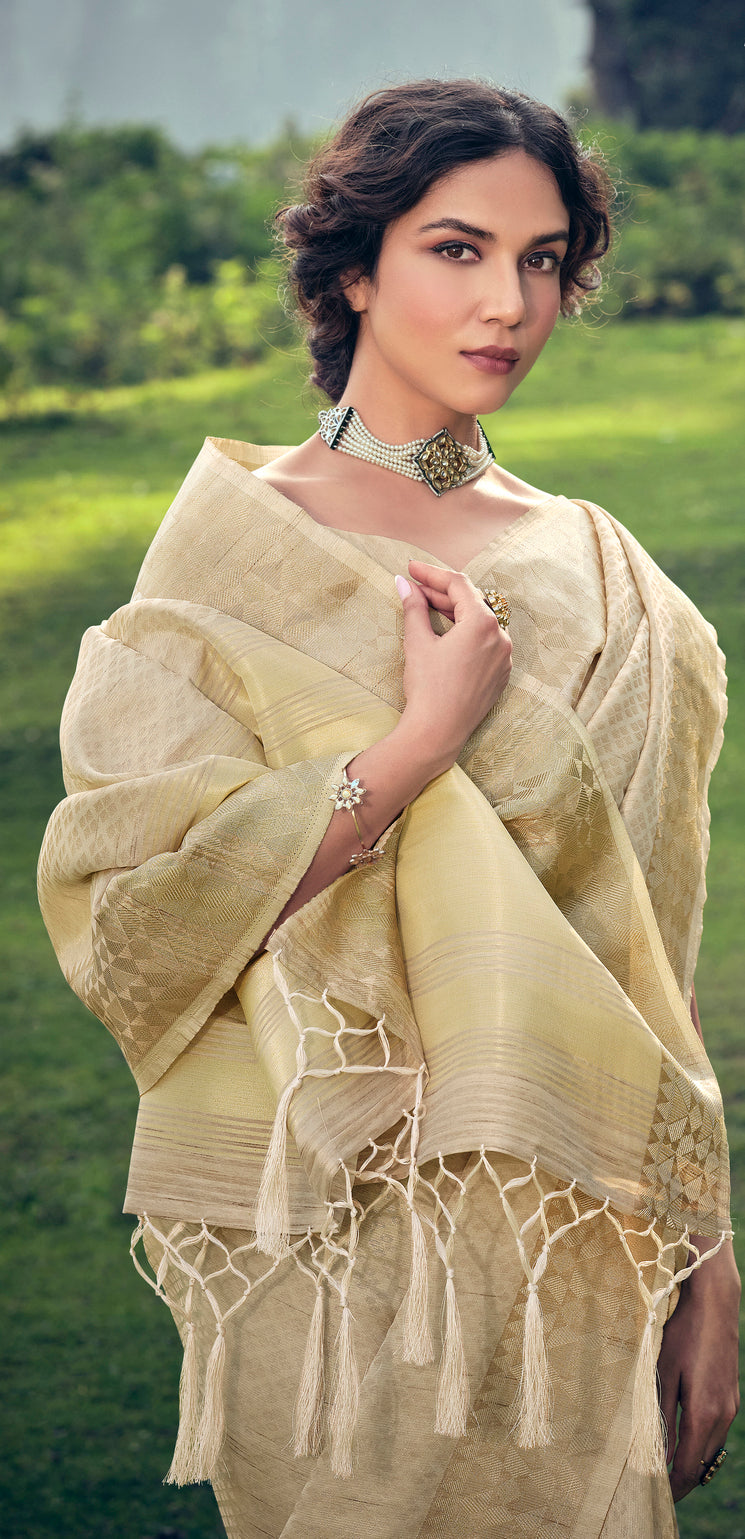 Buy MySilkLove Bush Golden Linen Tissue Saree Online