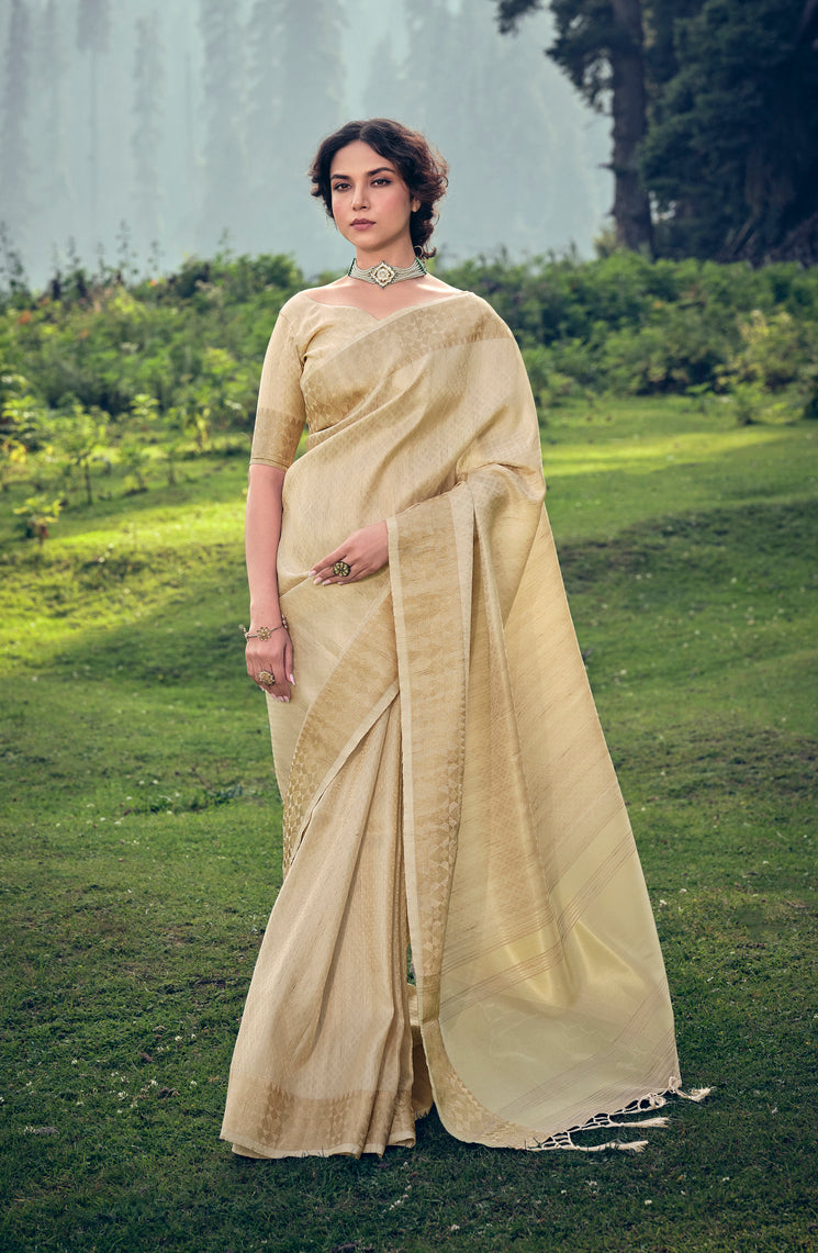 MySilkLove Bush Golden Linen Tissue Saree