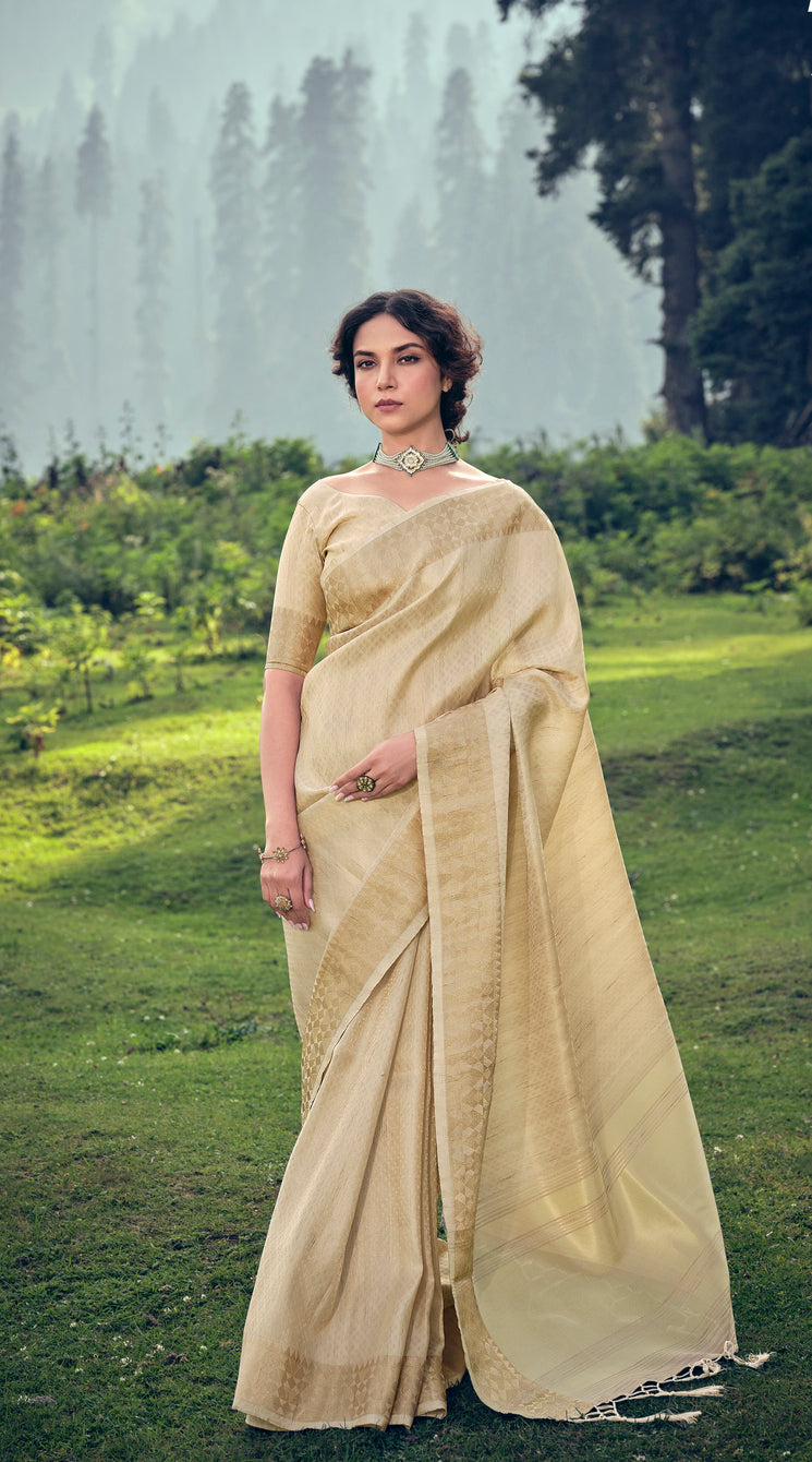 Buy MySilkLove Bush Golden Linen Tissue Saree Online