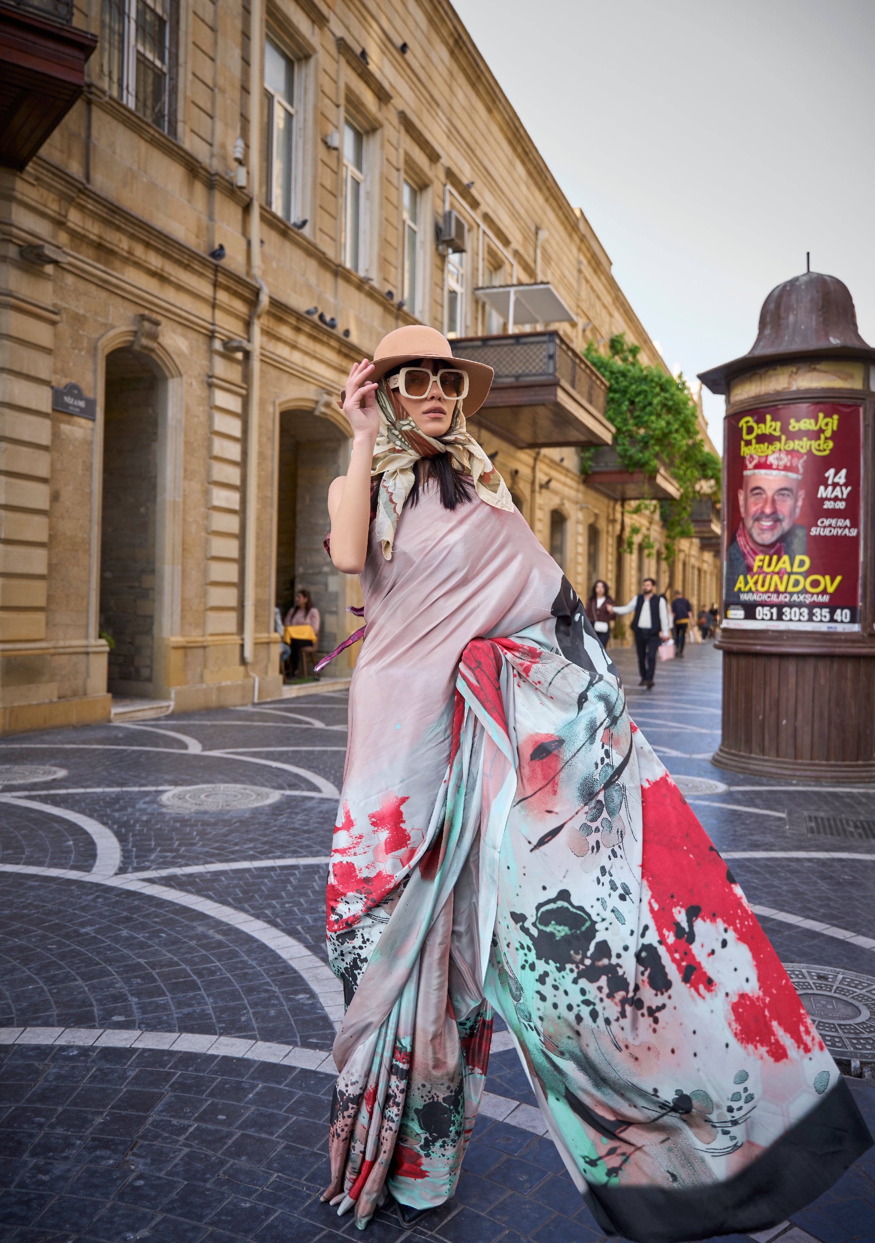 Buy MySilkLove Smokey Grey Printed Handloom Satin Saree Online