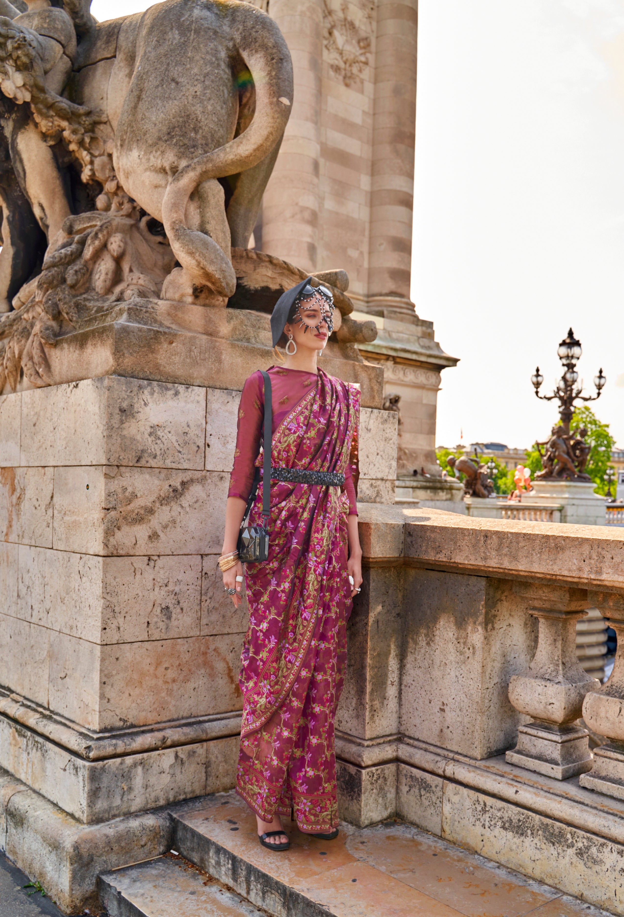 Buy MySilkLove Hippie Pink Organza Handloom Parsi Saree Online