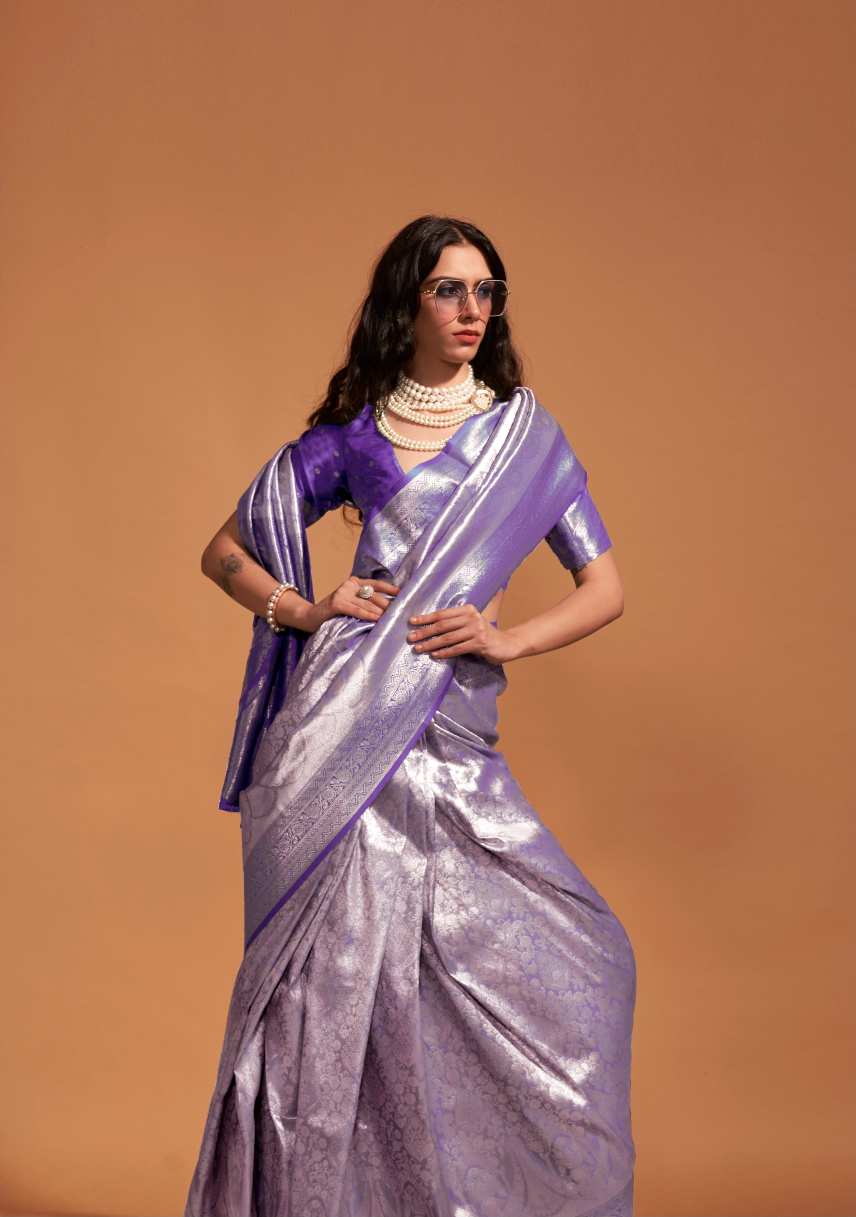 Buy MySilkLove Royal Purple Woven Kanjivaram Silk Saree Online