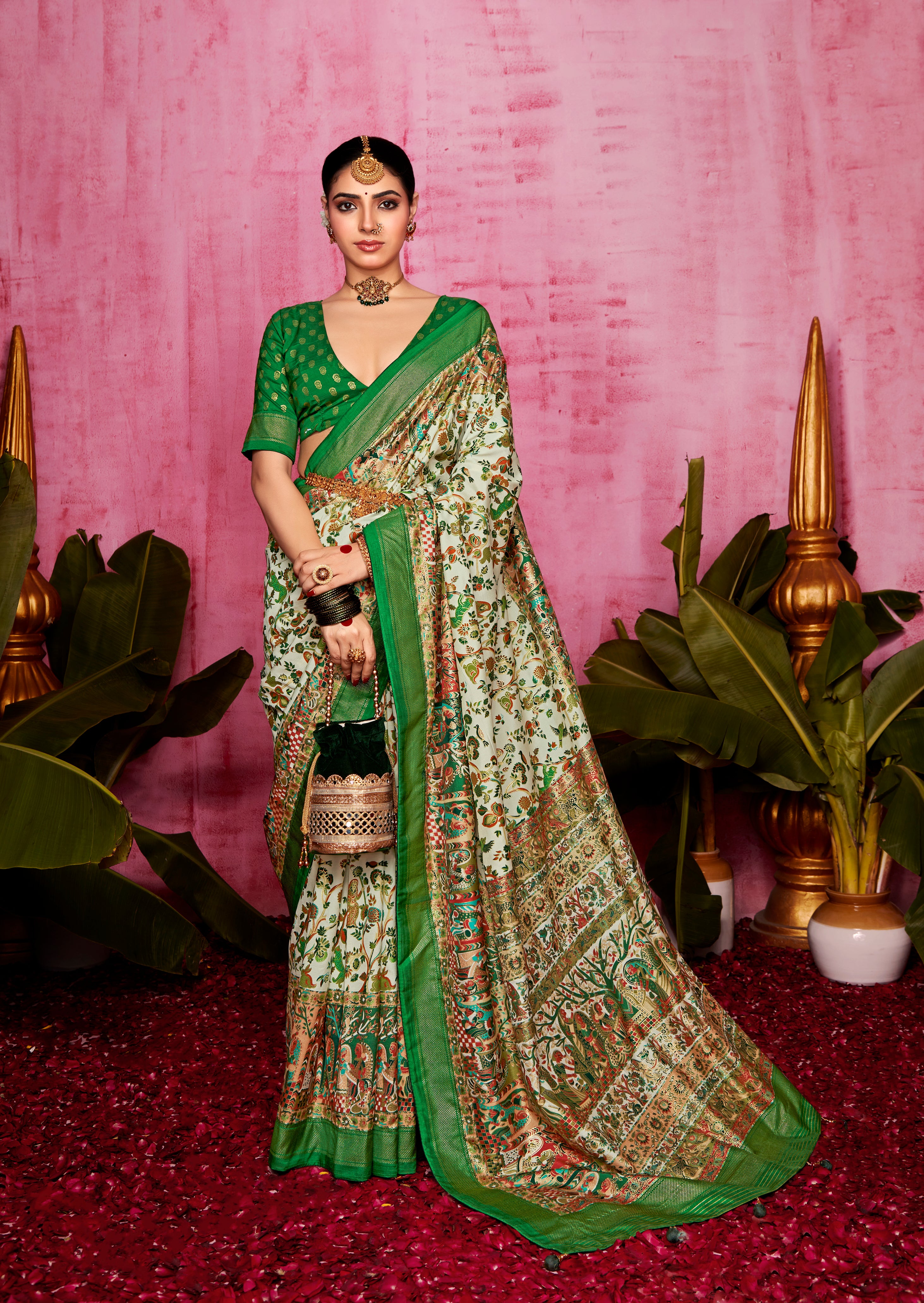 Buy MySilkLove Lima Green Patola Soft Silk Saree Online