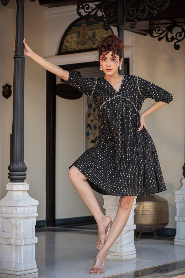 Buy MySilkLove Midnight Black Thread Handmade Embroidery Dress Online