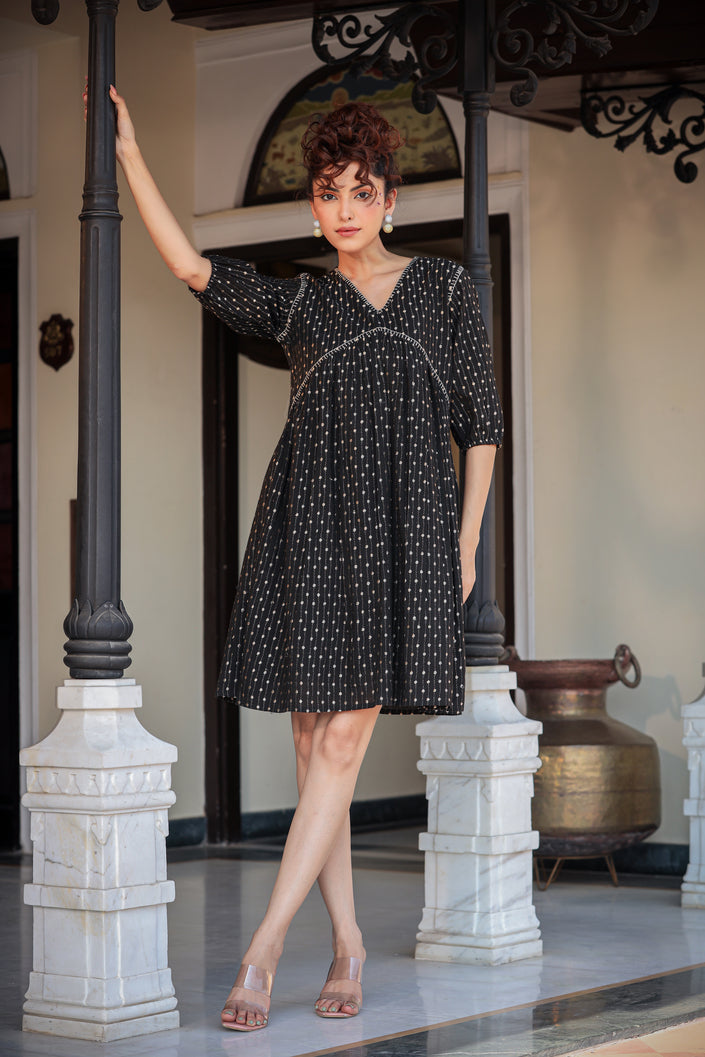 Buy MySilkLove Midnight Black Thread Handmade Embroidery Dress Online