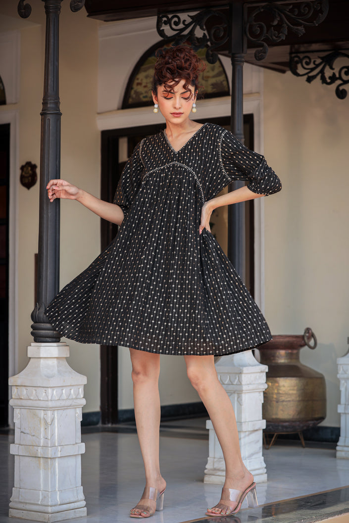 Buy MySilkLove Midnight Black Thread Handmade Embroidery Dress Online