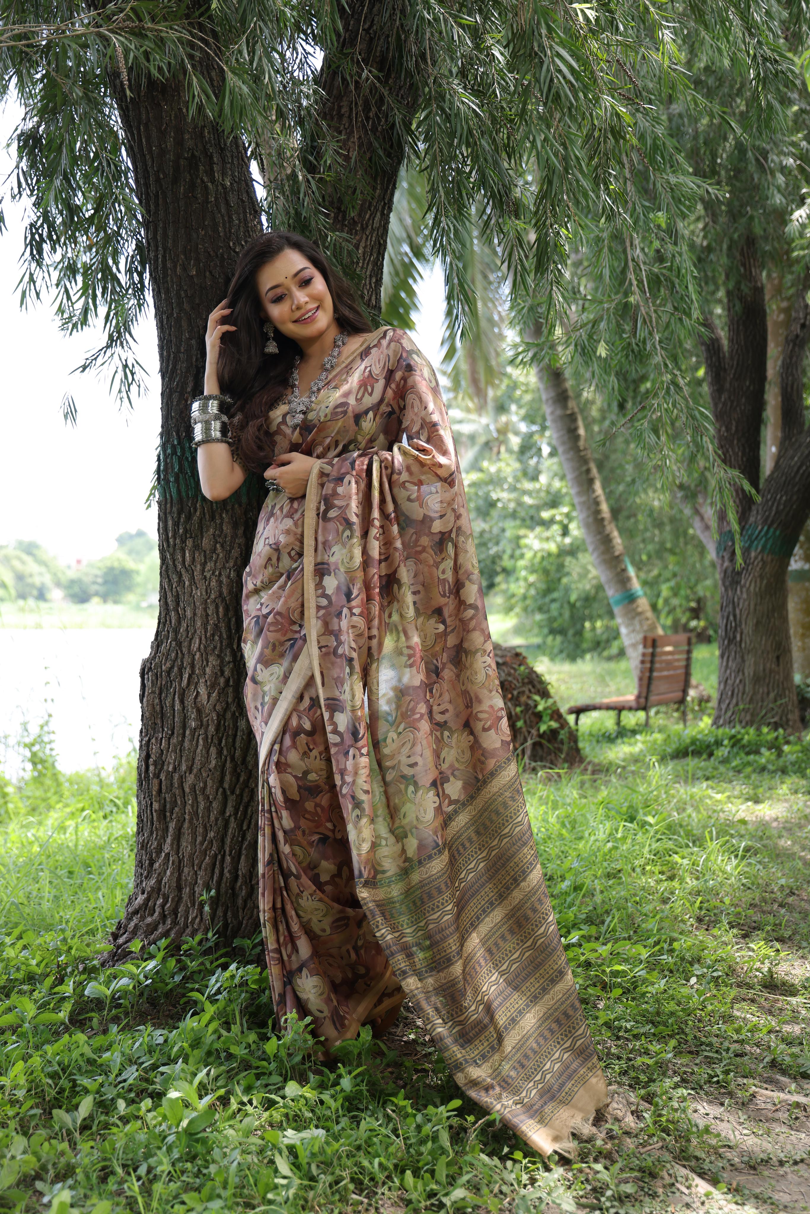 Buy MySilkLove Pastel Brown Tussar Silk Saree Online