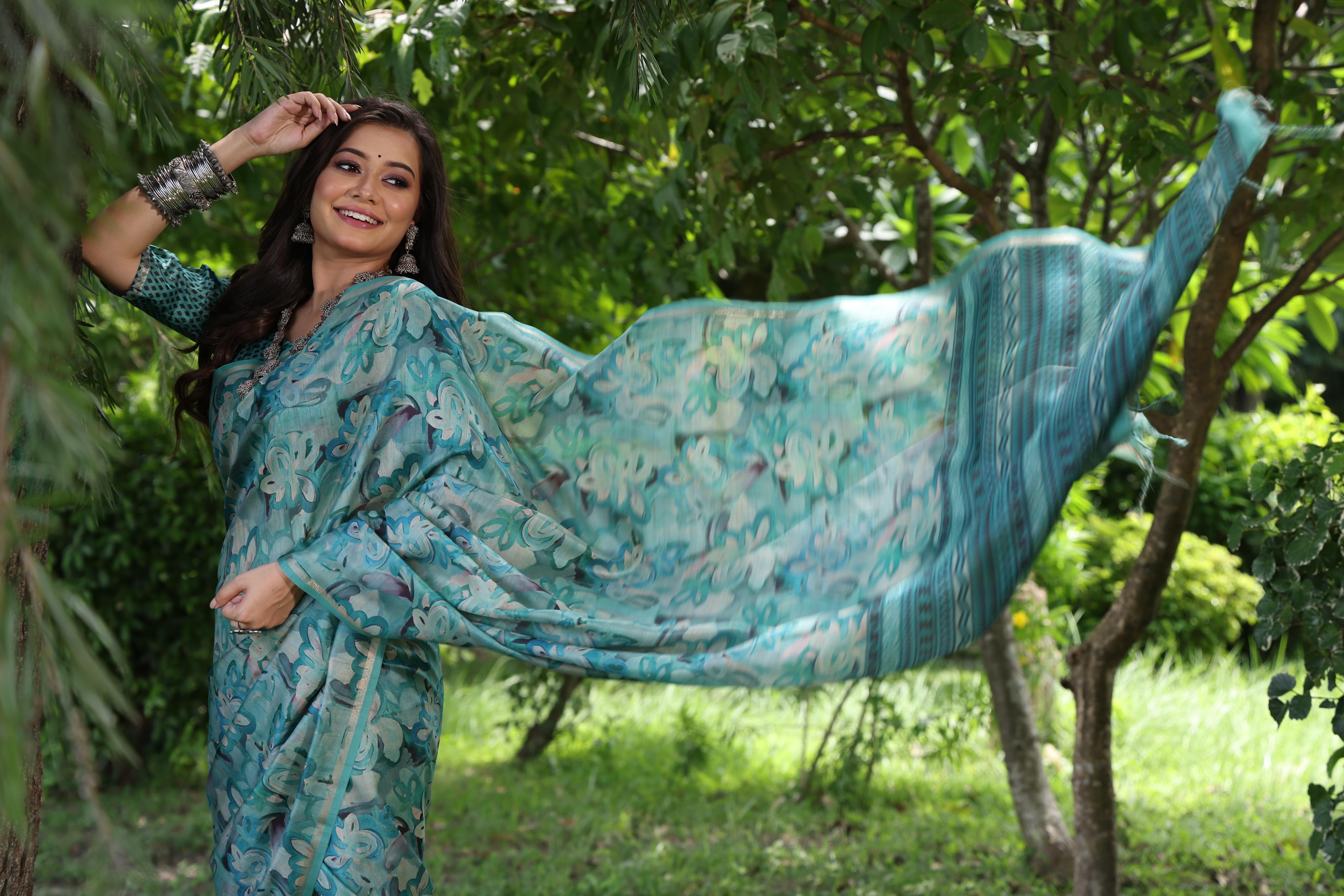Buy MySilkLove Moonstone Blue Tussar Silk Saree Online