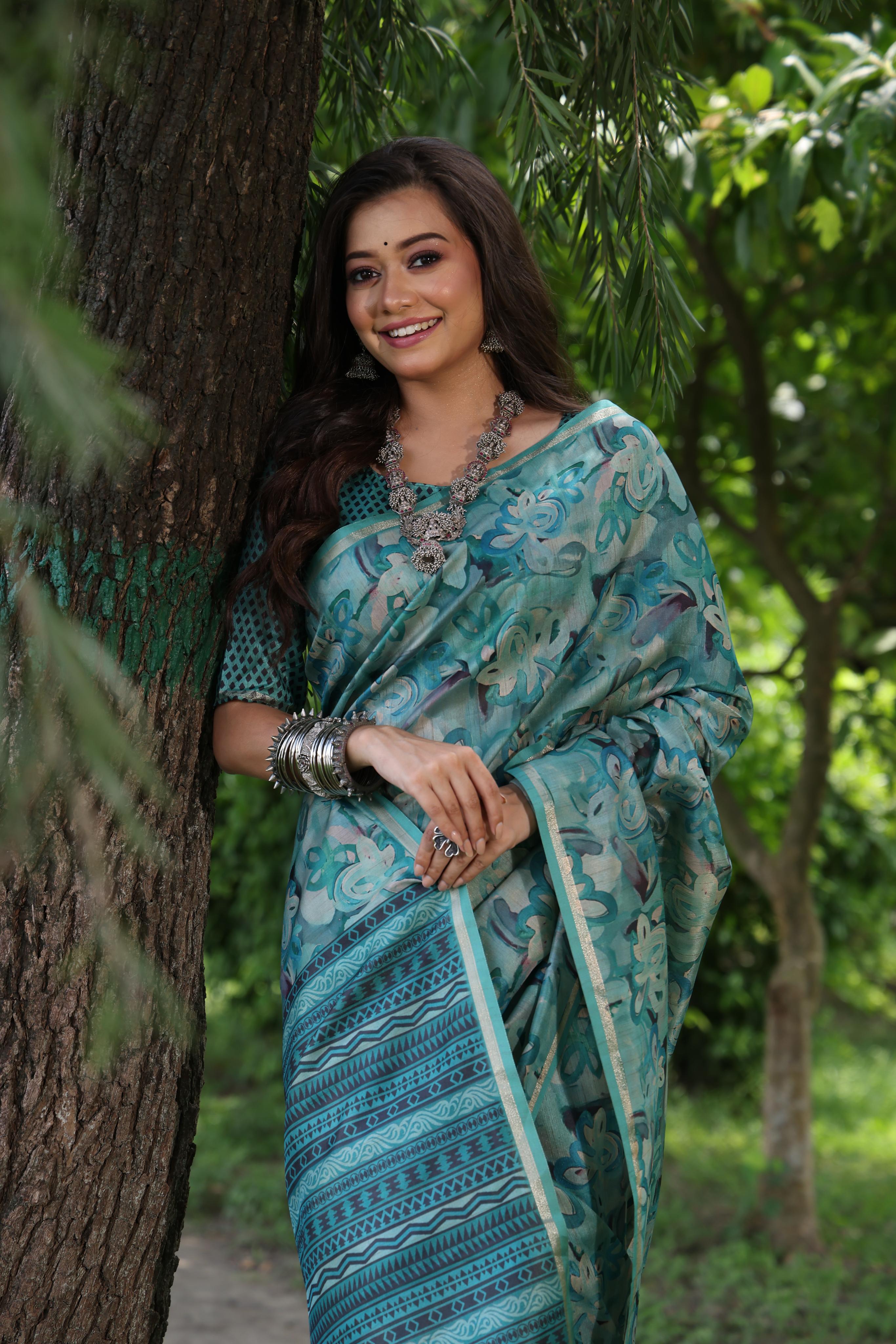 Buy MySilkLove Moonstone Blue Tussar Silk Saree Online