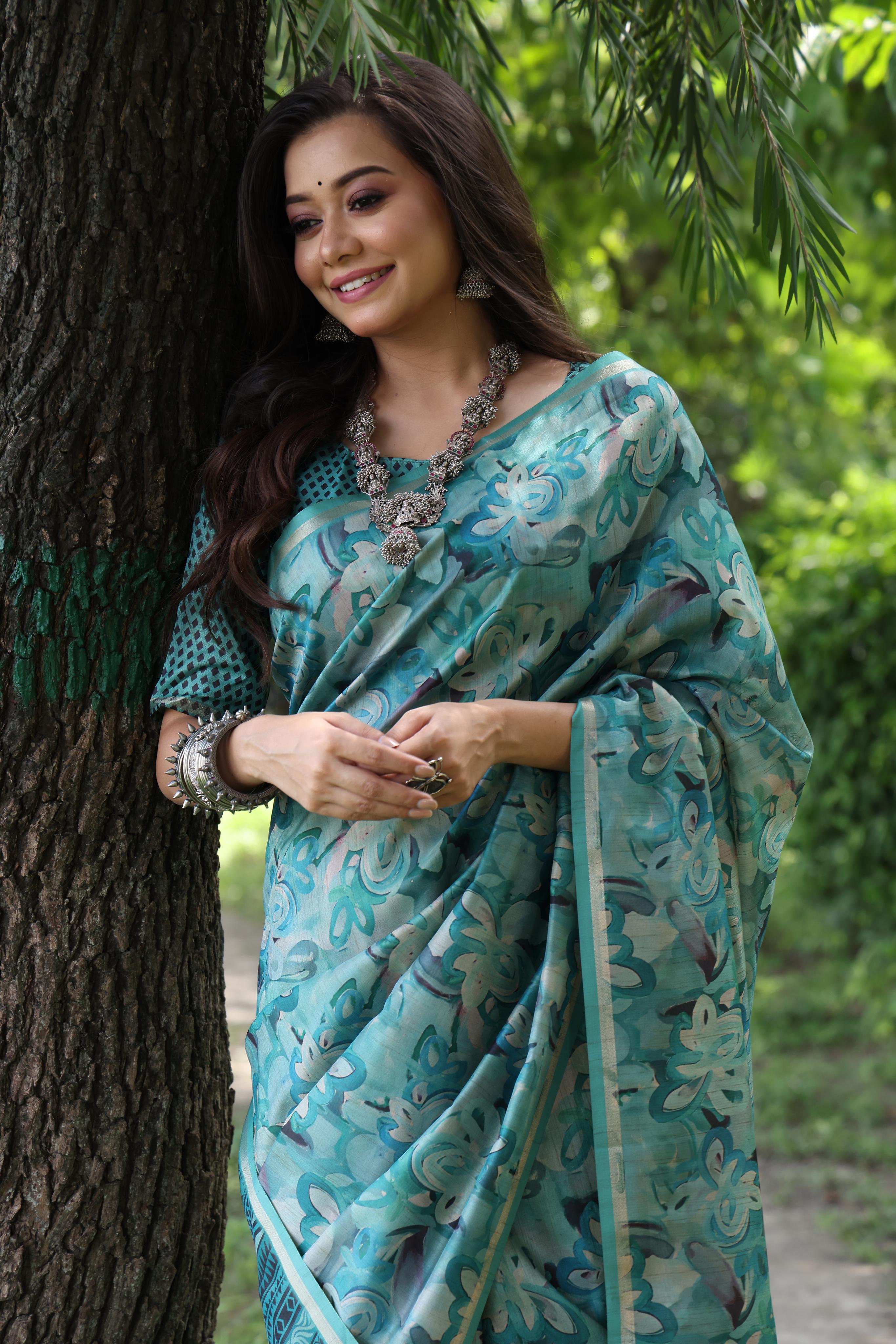 Buy MySilkLove Moonstone Blue Tussar Silk Saree Online