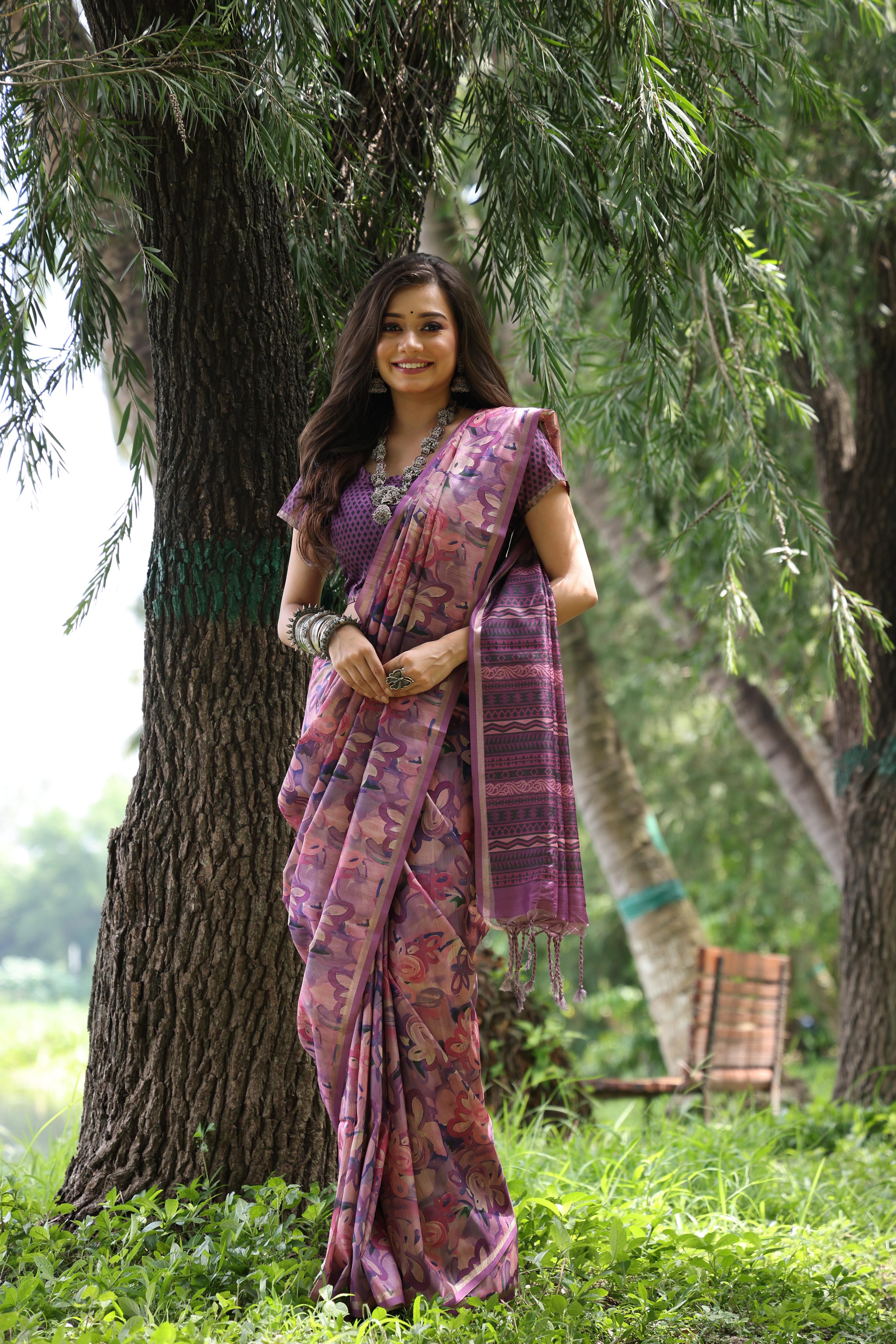 Buy MySilkLove Light Mauve Purple Tussar Silk Saree Online
