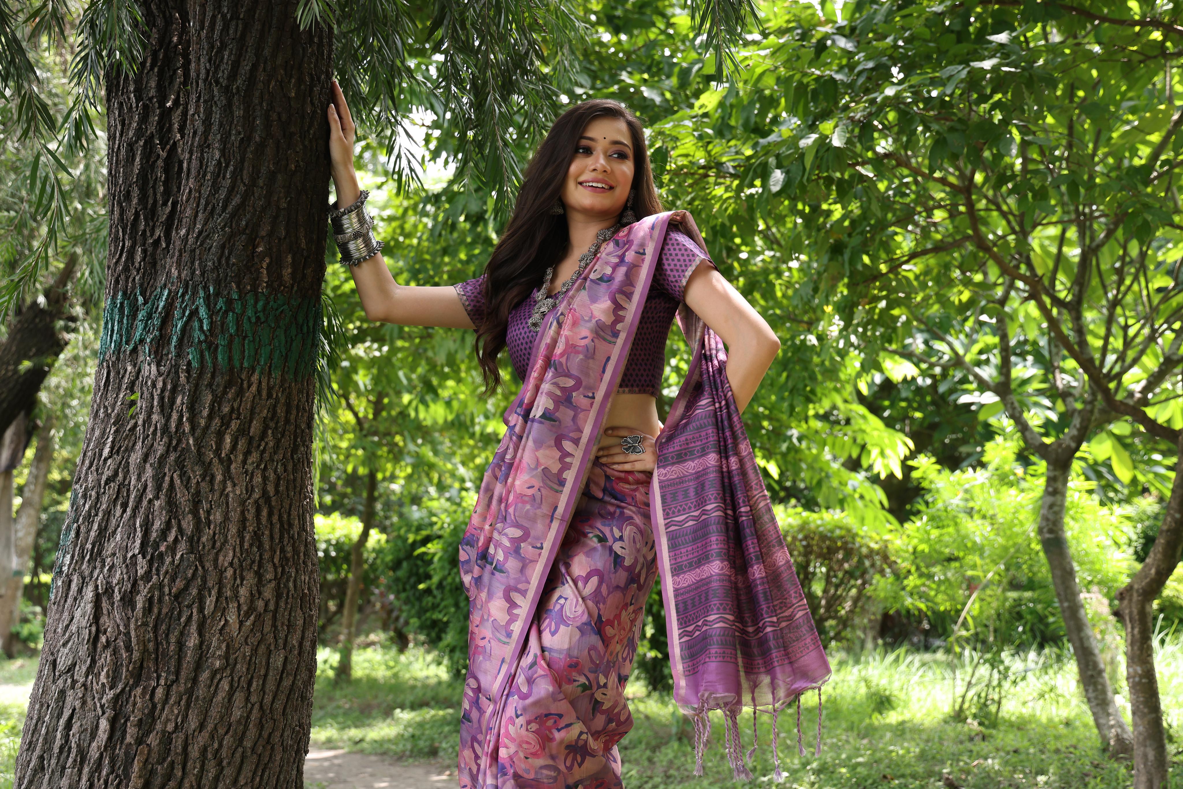 Buy MySilkLove Light Mauve Purple Tussar Silk Saree Online