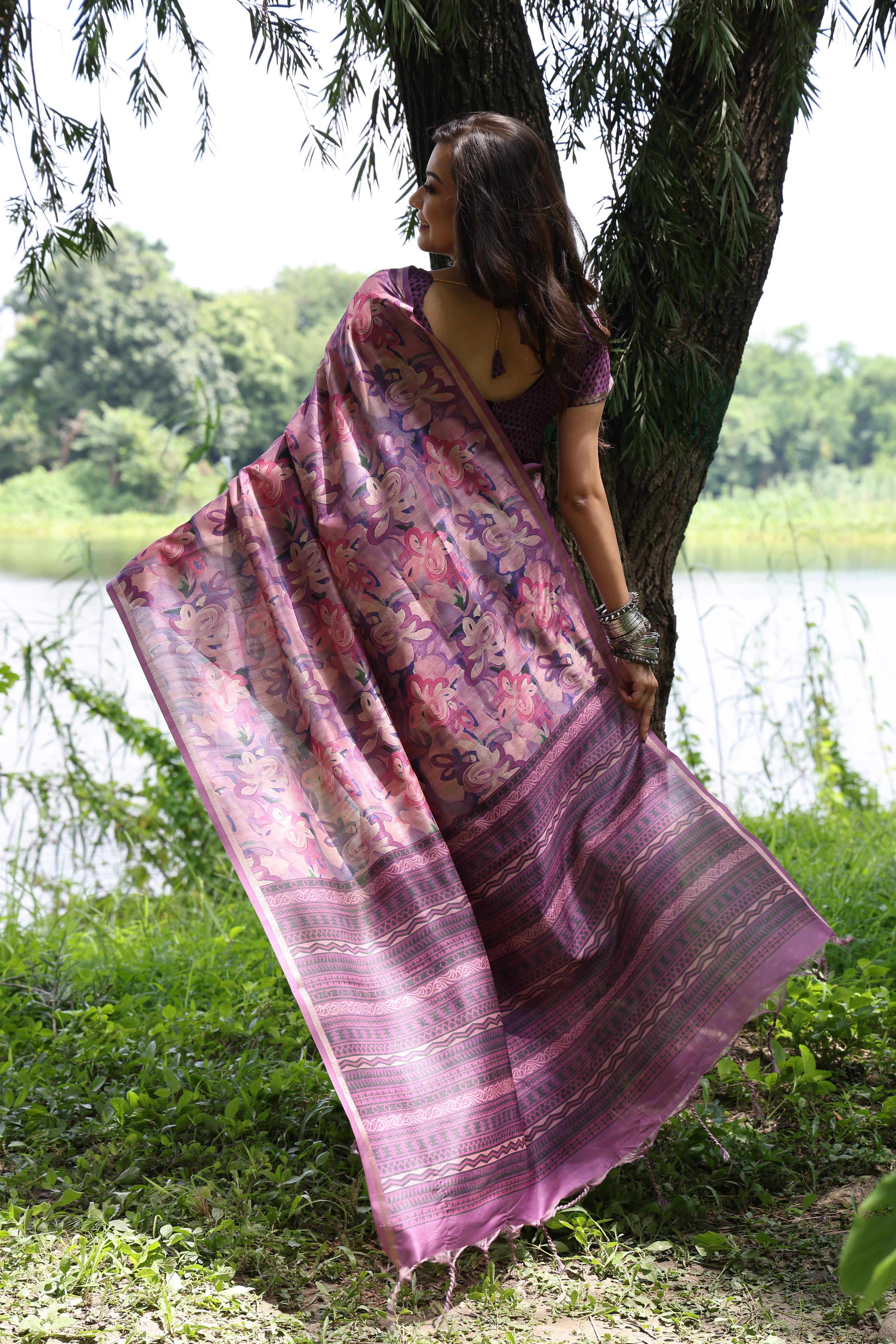Buy MySilkLove Light Mauve Purple Tussar Silk Saree Online