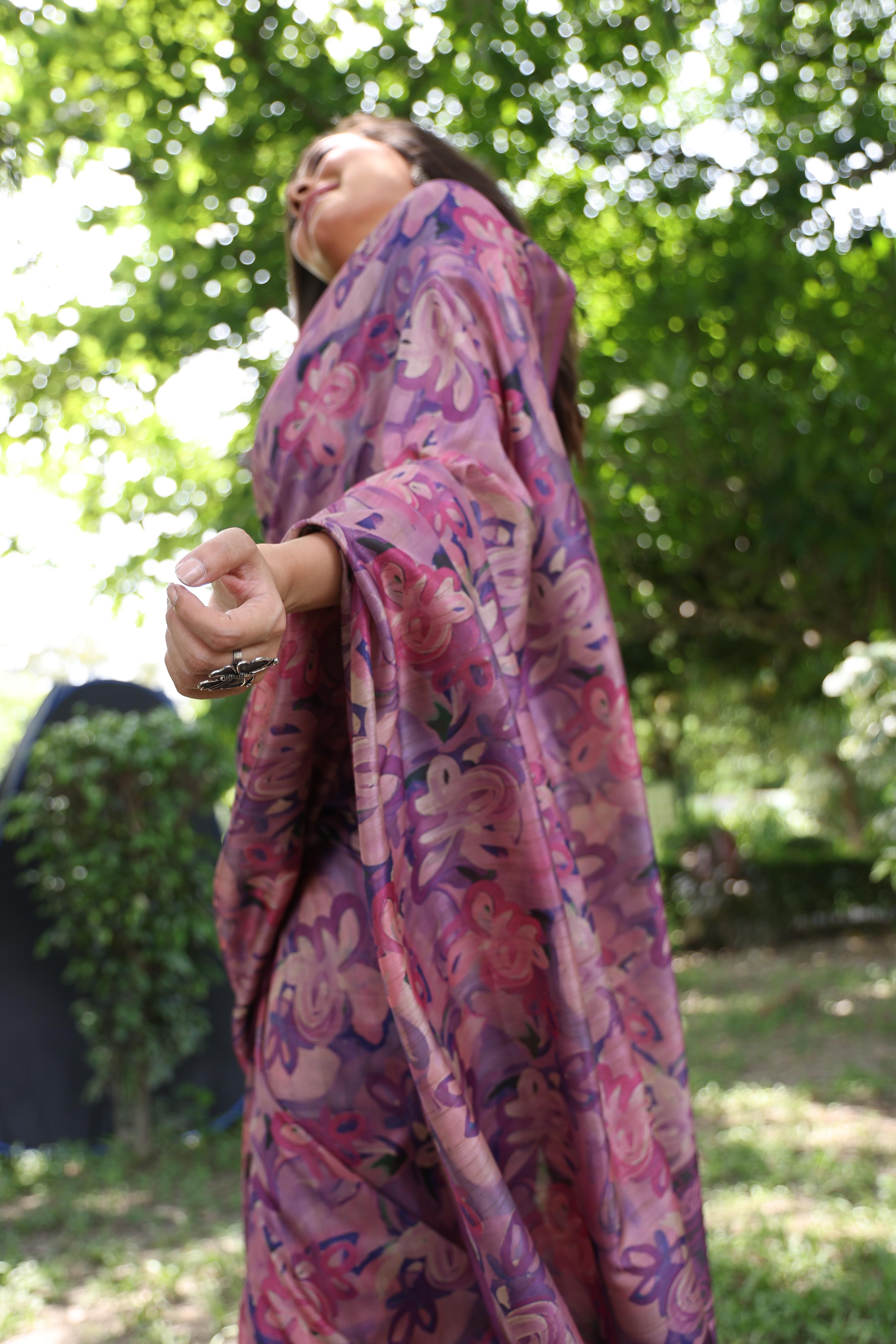 Buy MySilkLove Light Mauve Purple Tussar Silk Saree Online