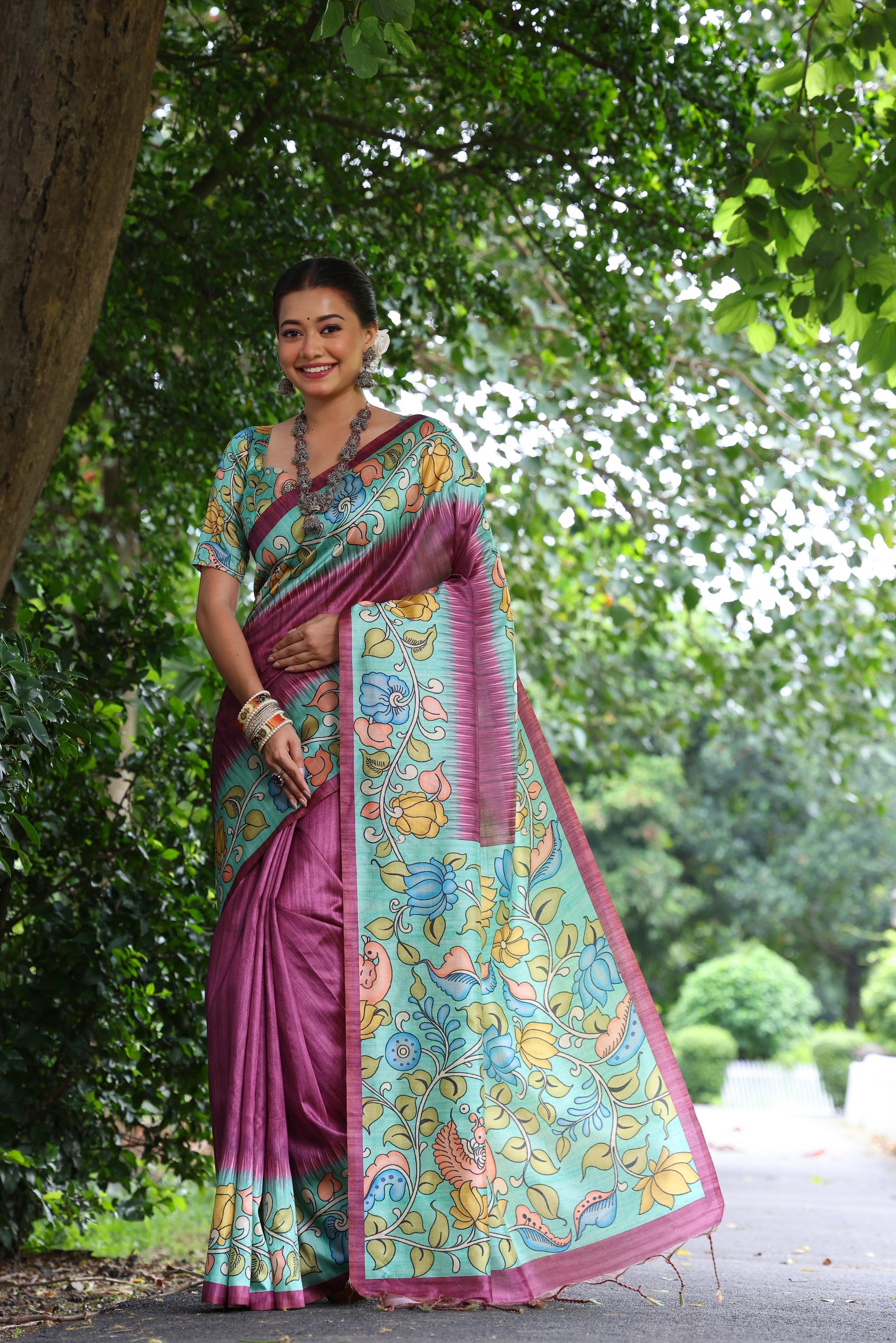 Buy MySilkLove Verbena Purple Floral Printed Cotton Saree Online