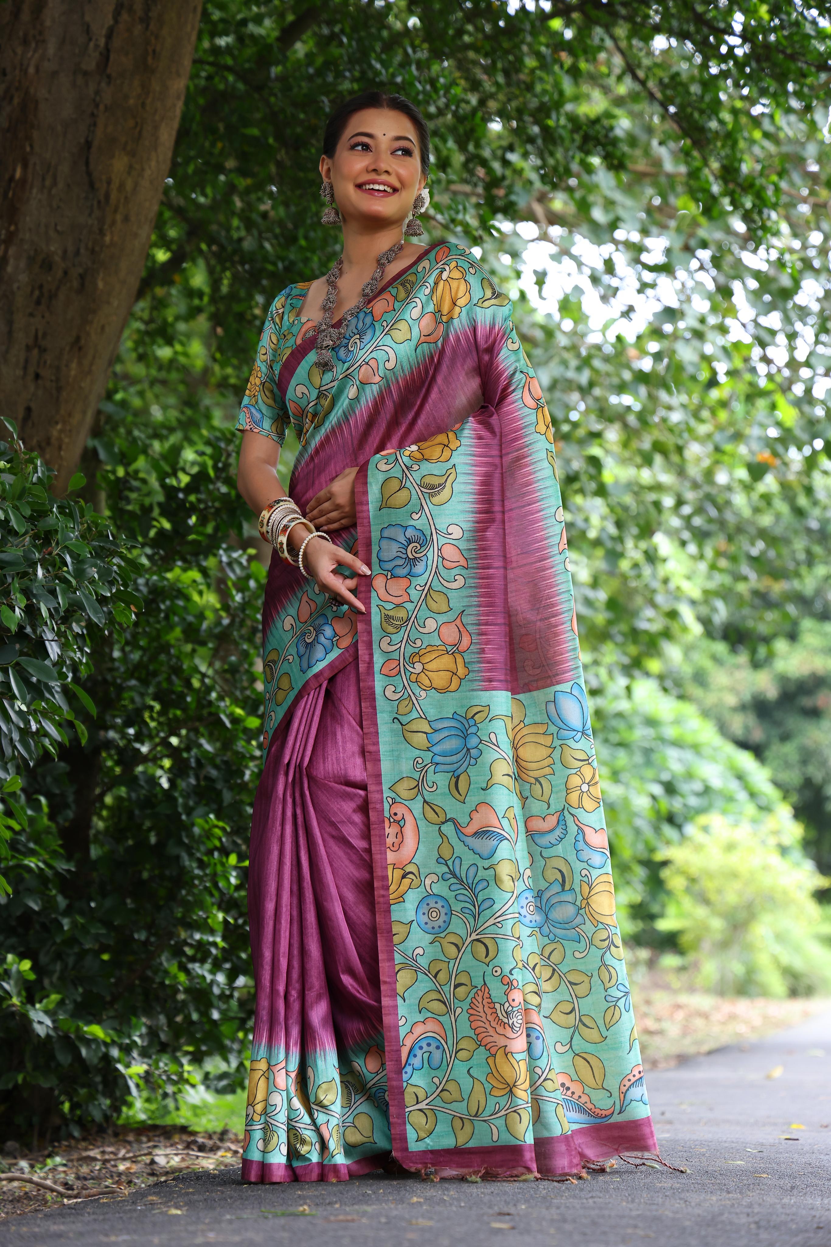 Buy MySilkLove Verbena Purple Floral Printed Cotton Saree Online