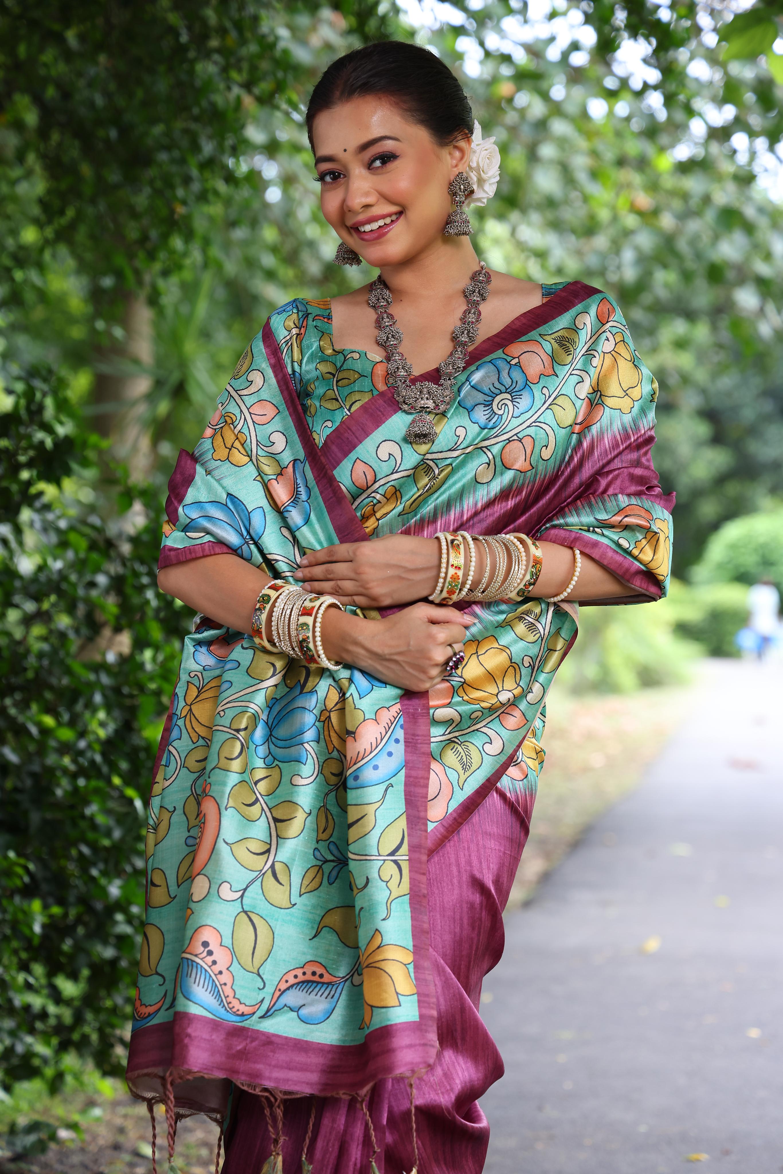 Buy MySilkLove Verbena Purple Floral Printed Cotton Saree Online