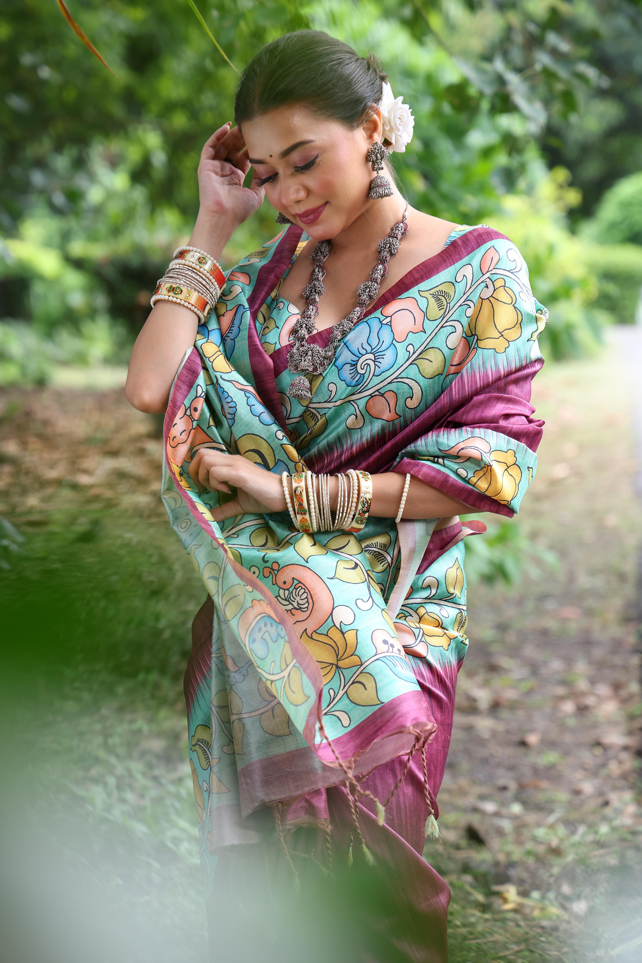Buy MySilkLove Verbena Purple Floral Printed Cotton Saree Online