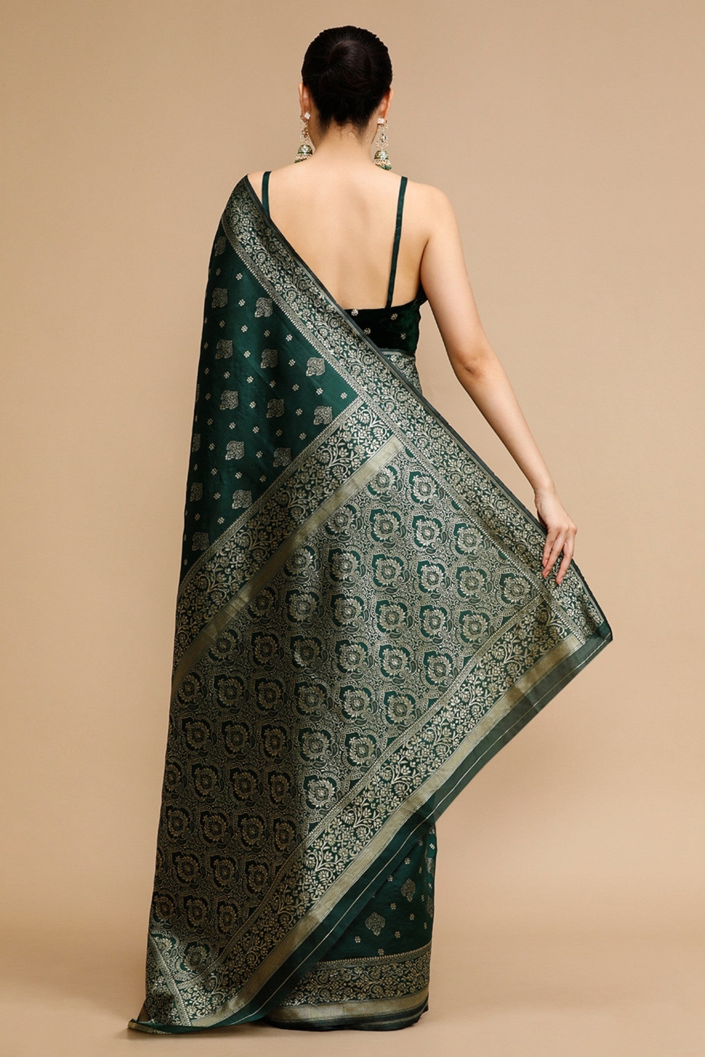 Buy MySilkLove Hunter Green Woven Jacquard Lichi Silk Saree Online