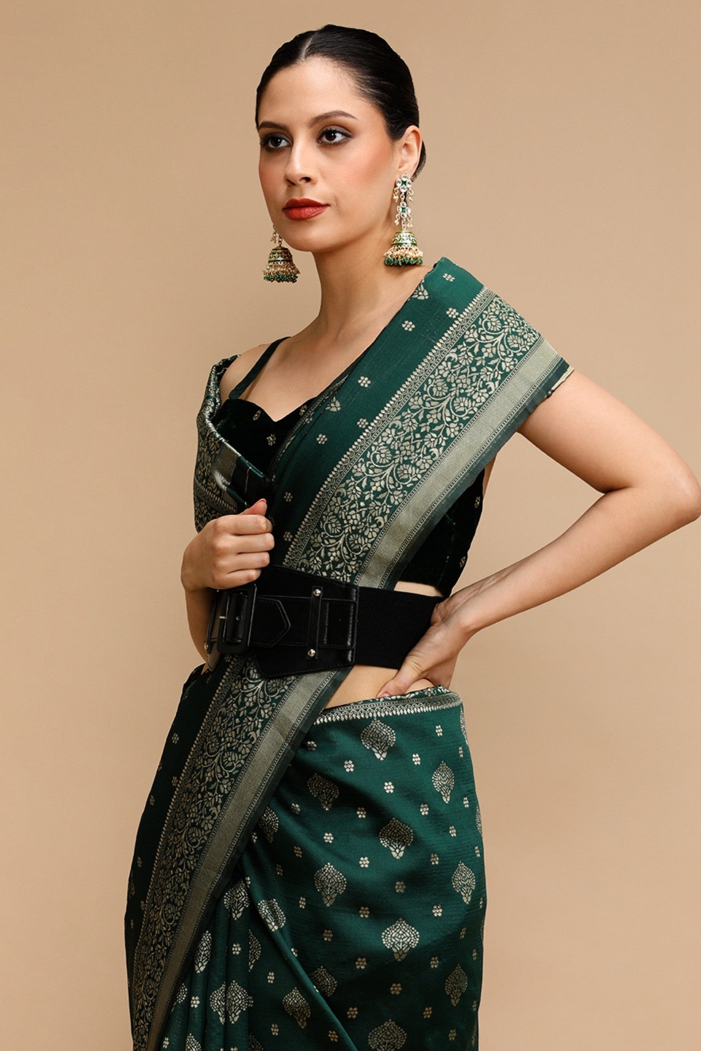 Buy MySilkLove Hunter Green Woven Jacquard Lichi Silk Saree Online