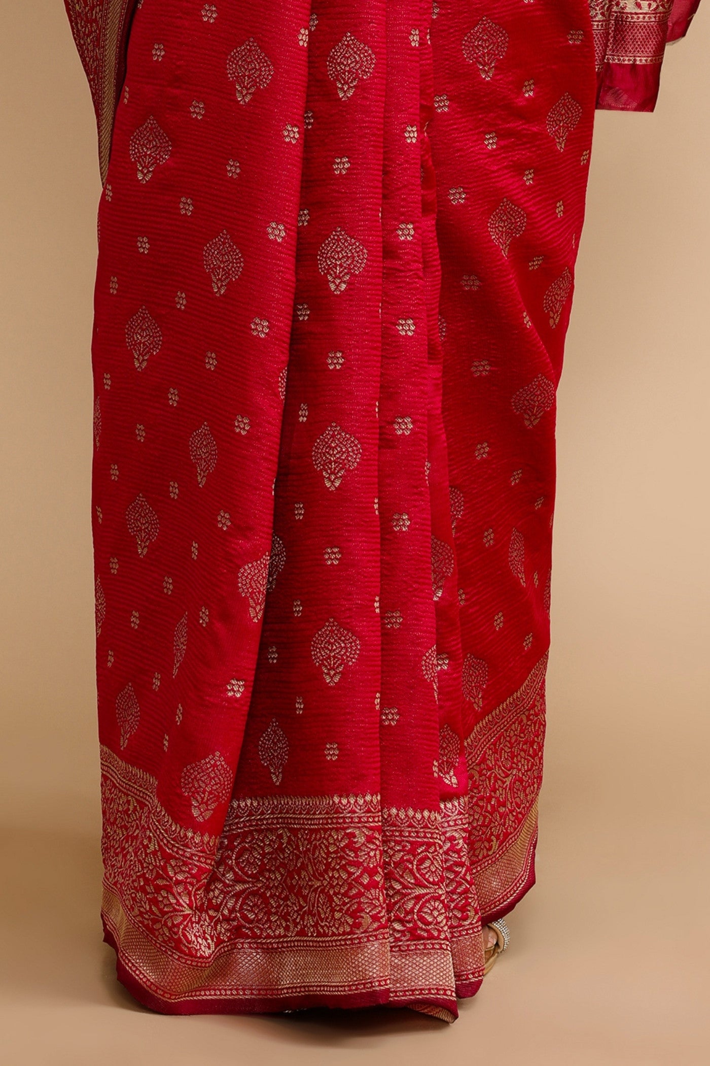 Buy MySilkLove Red Rose Woven Jacquard Lichi Silk Saree Online