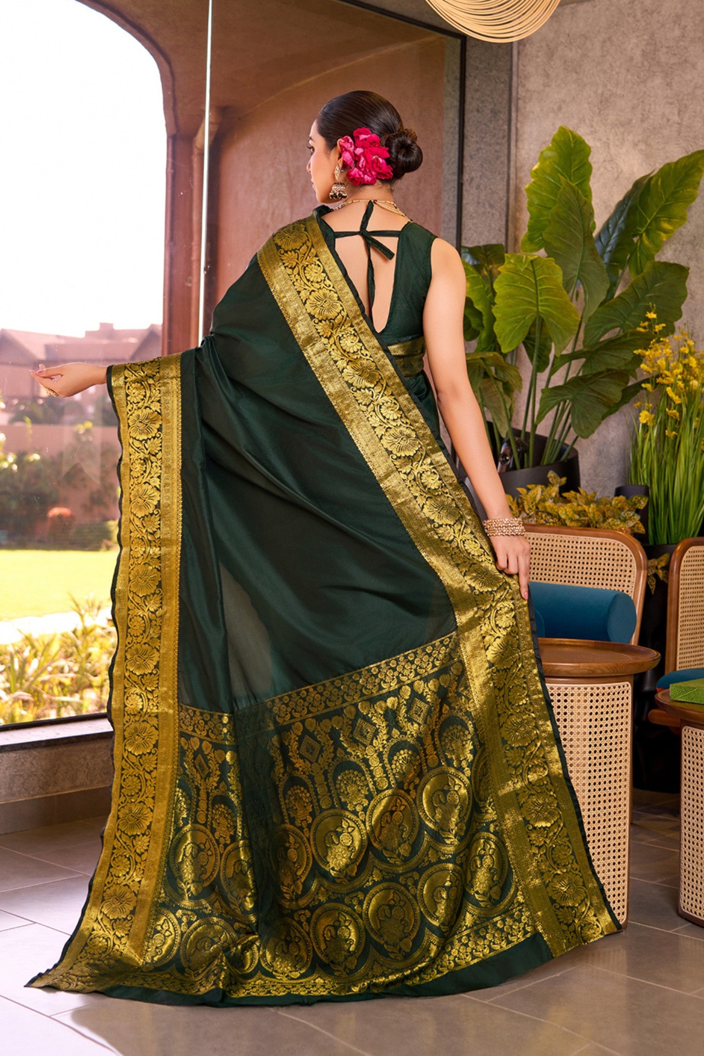 Buy MySilkLove Casal Green Woven Banarasi Saree Online