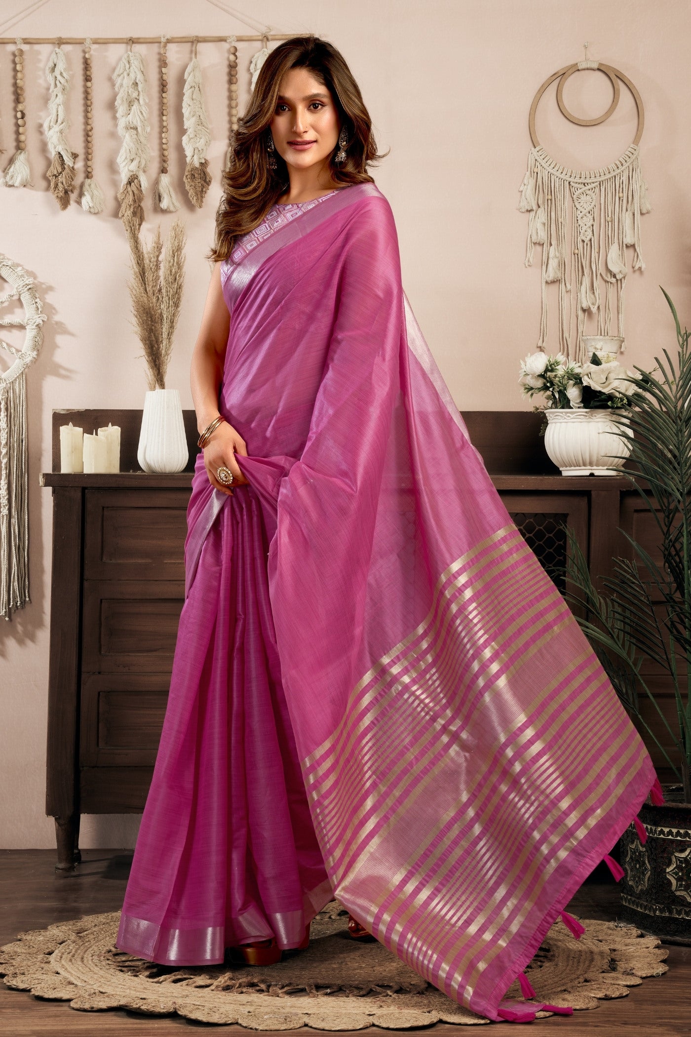 Buy MySilkLove Blossom Pink Handloom Cotton Saree Online