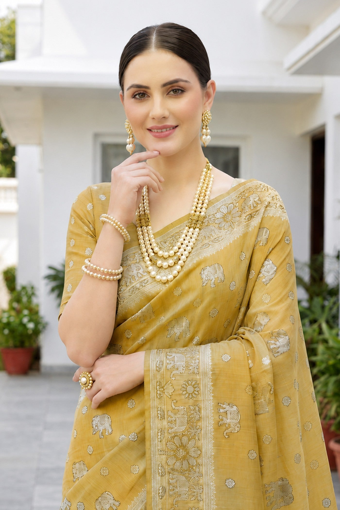 Buy MySilkLove Citrine Yellow Soft Cotton Printed Saree Online