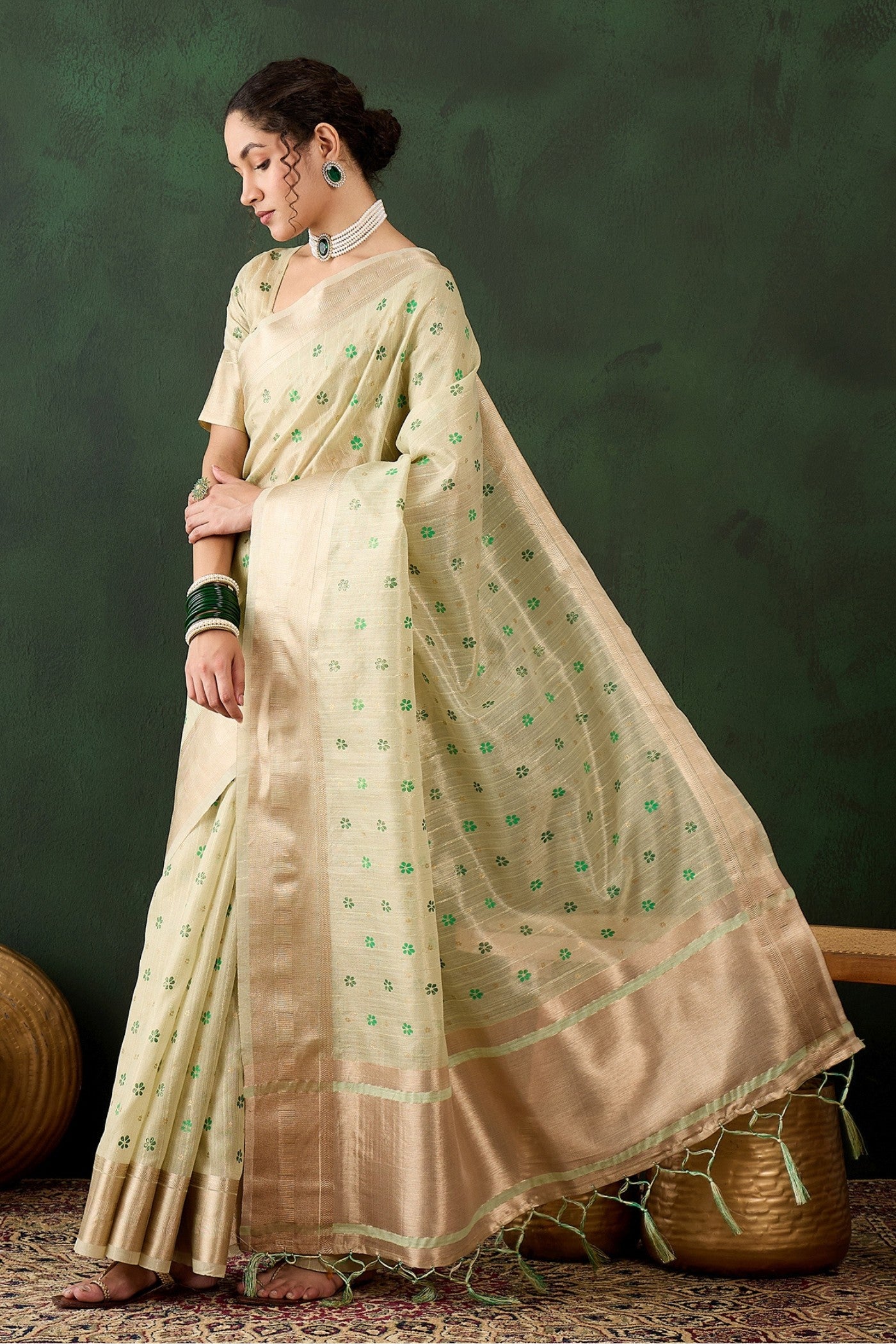 Buy MySilkLove Pista Green Woven Organza Saree Online