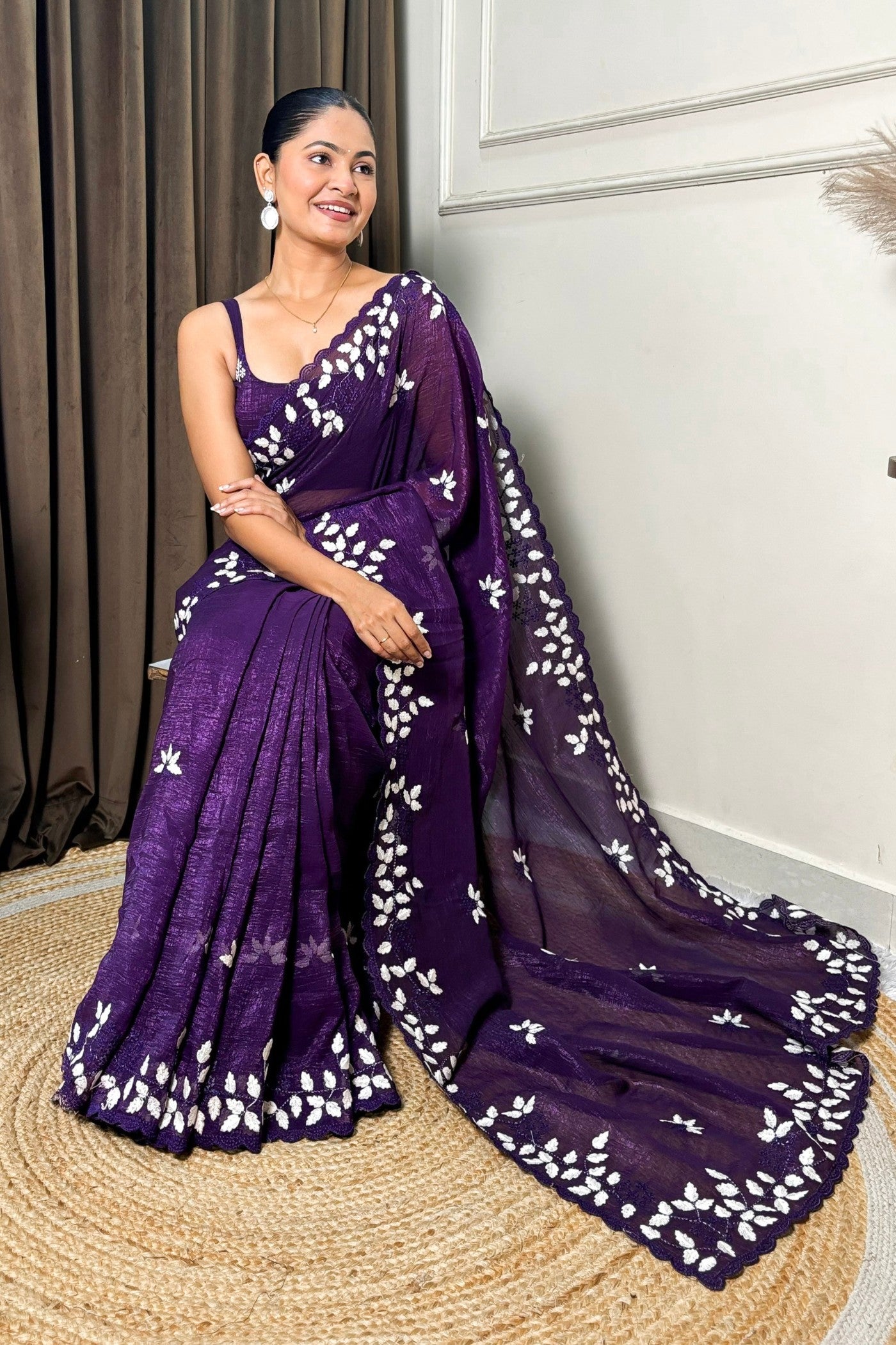 Buy MySilkLove Wine Purple Embroidery Partywear Saree Online