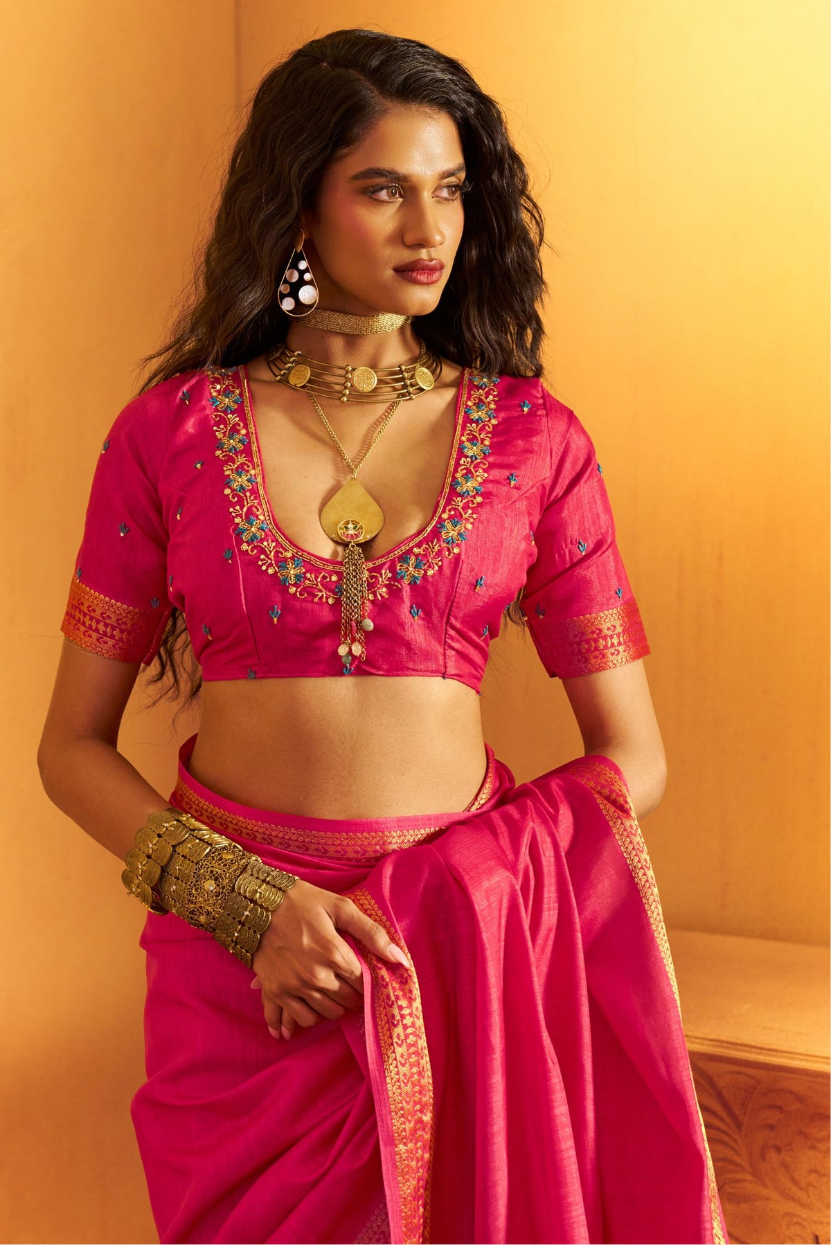 Buy MySilkLove Bright Pink Tussar Handloom Silk Saree Online