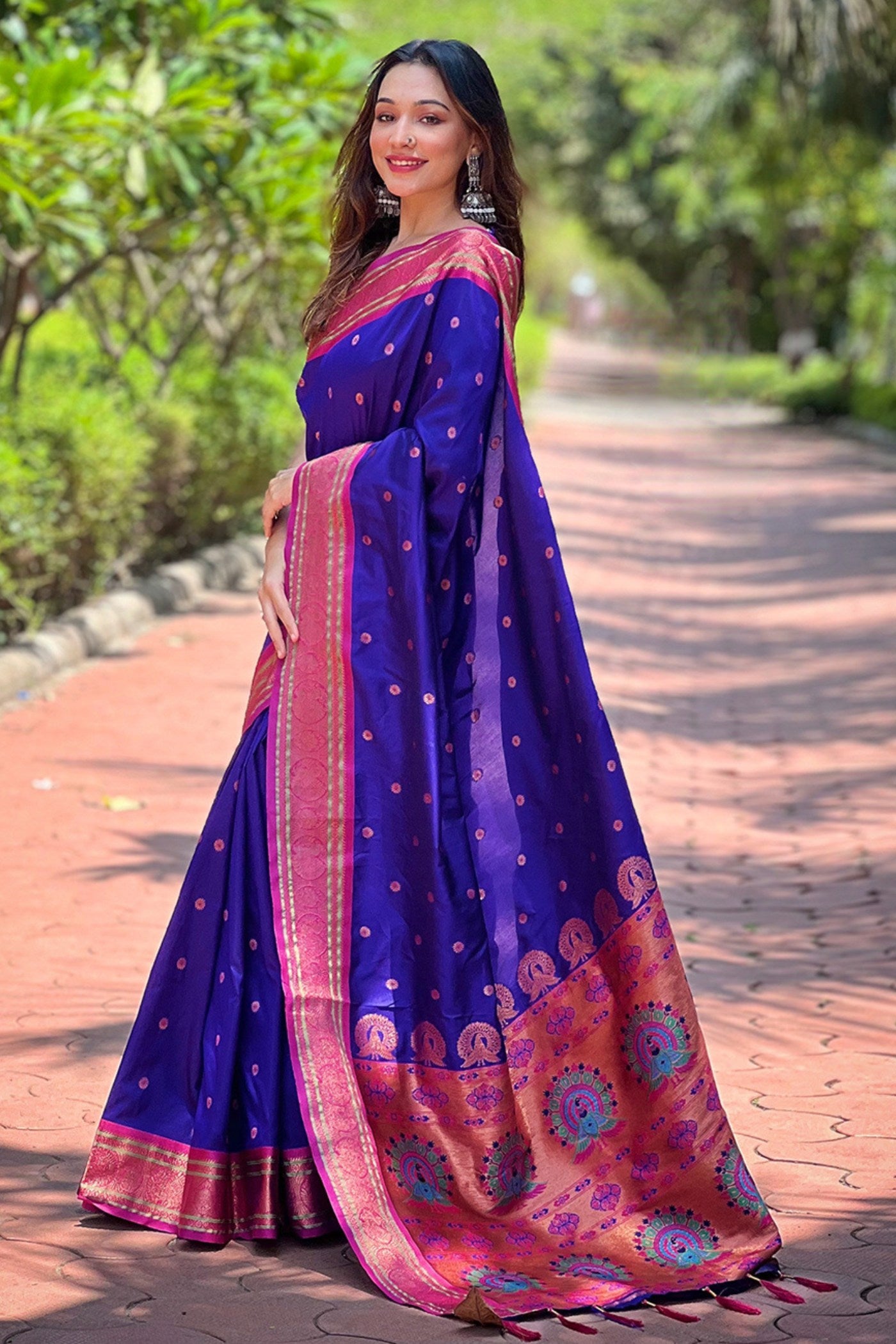 Buy MySilkLove Royal Blue Zari Woven Paithani Saree Online