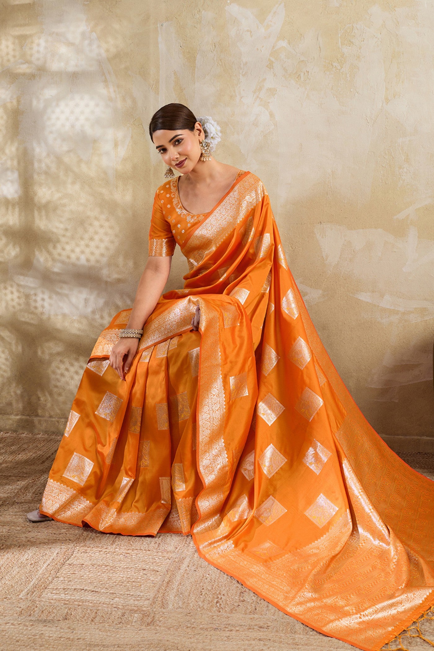 MySilkLove Tomato Orange Woven Banarasi Soft Silk Saree