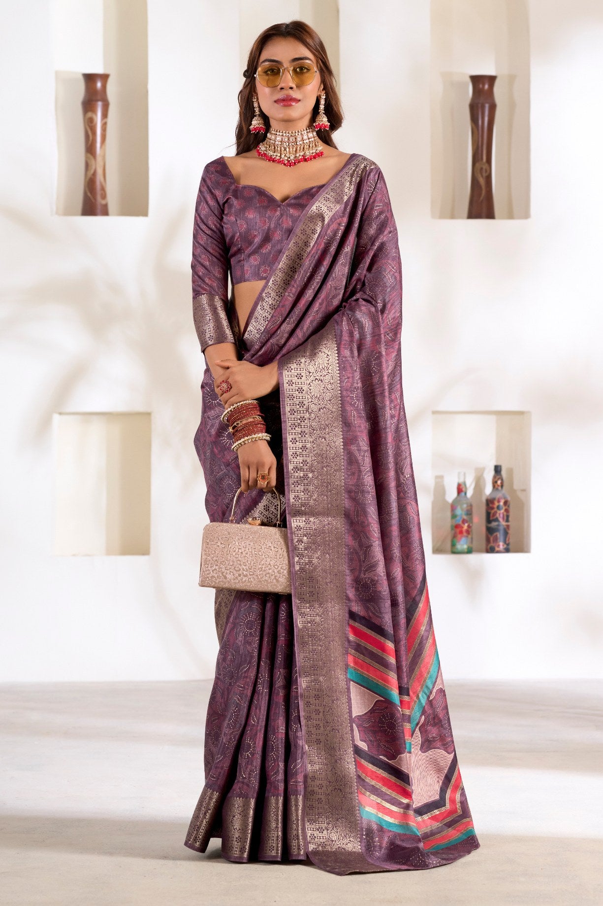 Buy MySilkLove Rose Dust Purple Soft Dola Silk Saree Online