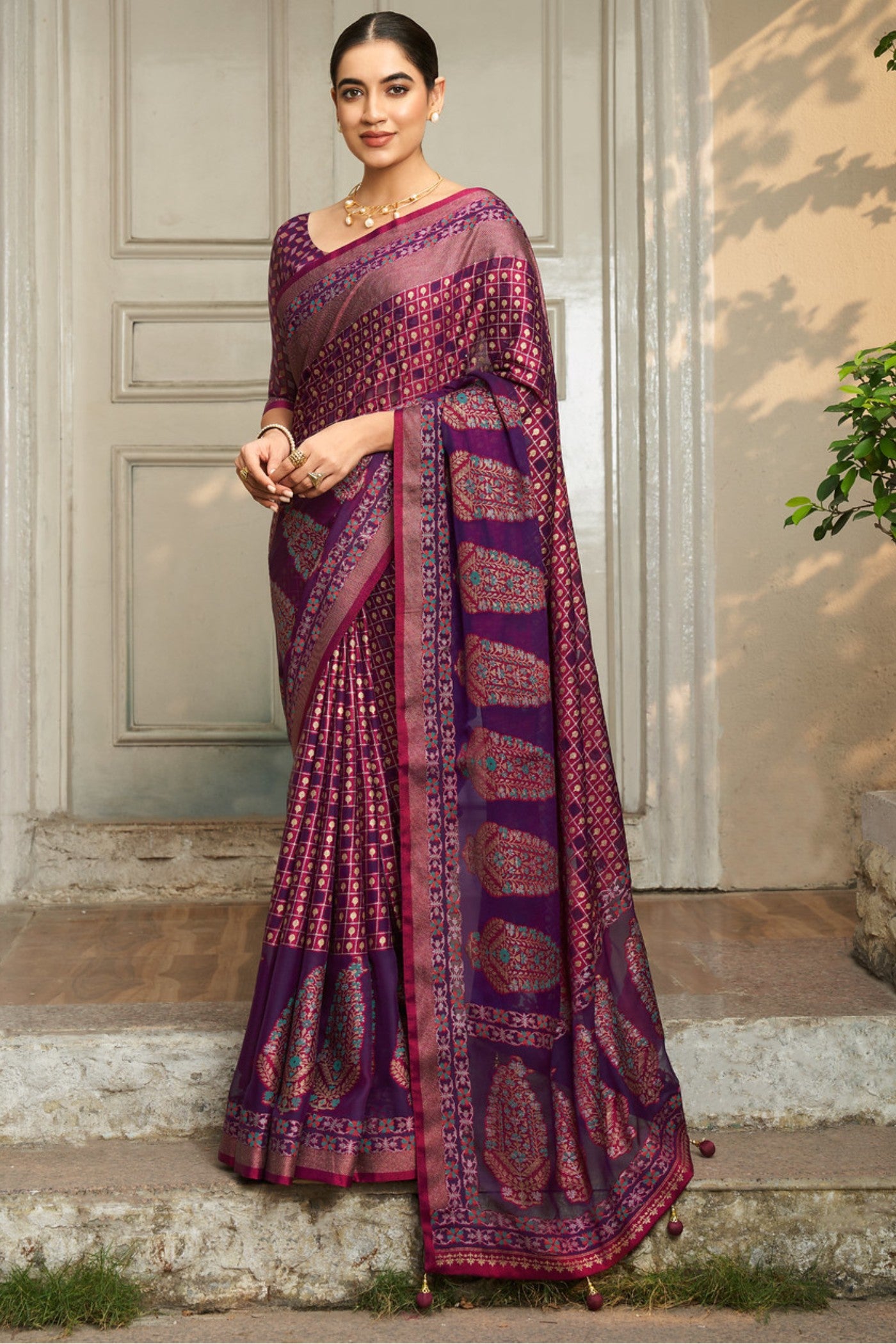 Buy MySilkLove Mulberry Purple Banarasi Georgette Saree Online