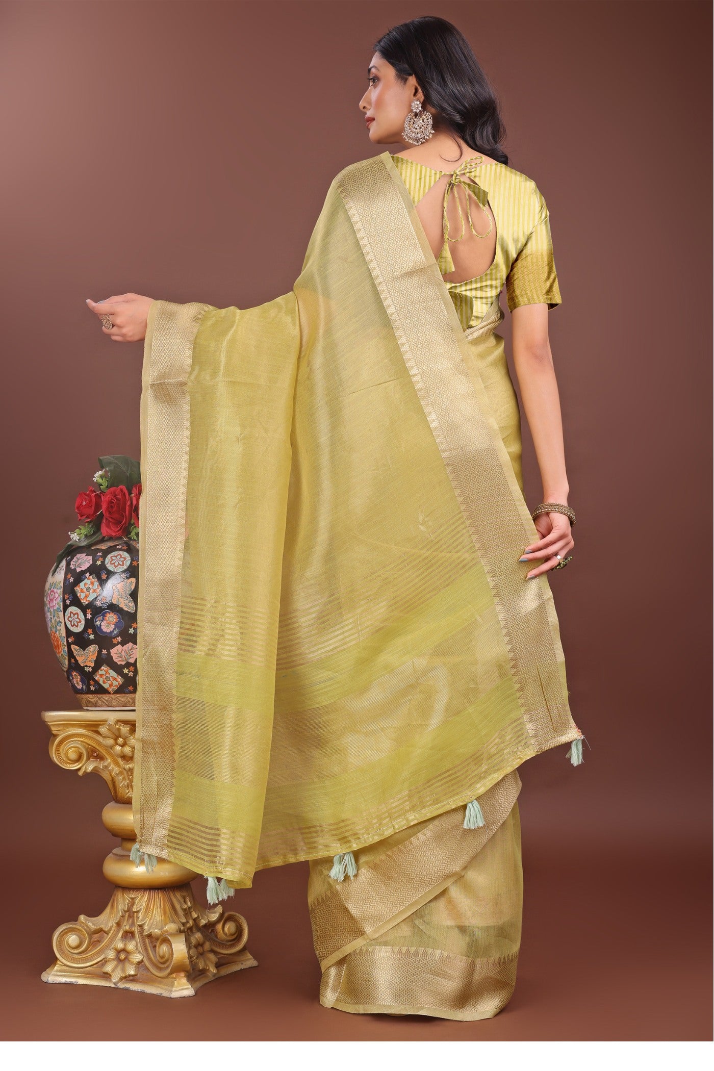 Buy MySilkLove Lemon Yellow Woven Organza Saree Online