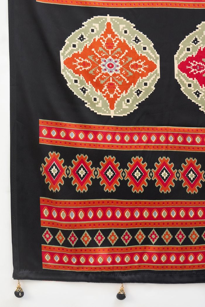Buy MySilkLove Rio Black and Cream Patola Printed Satin Crepe Silk Saree Online