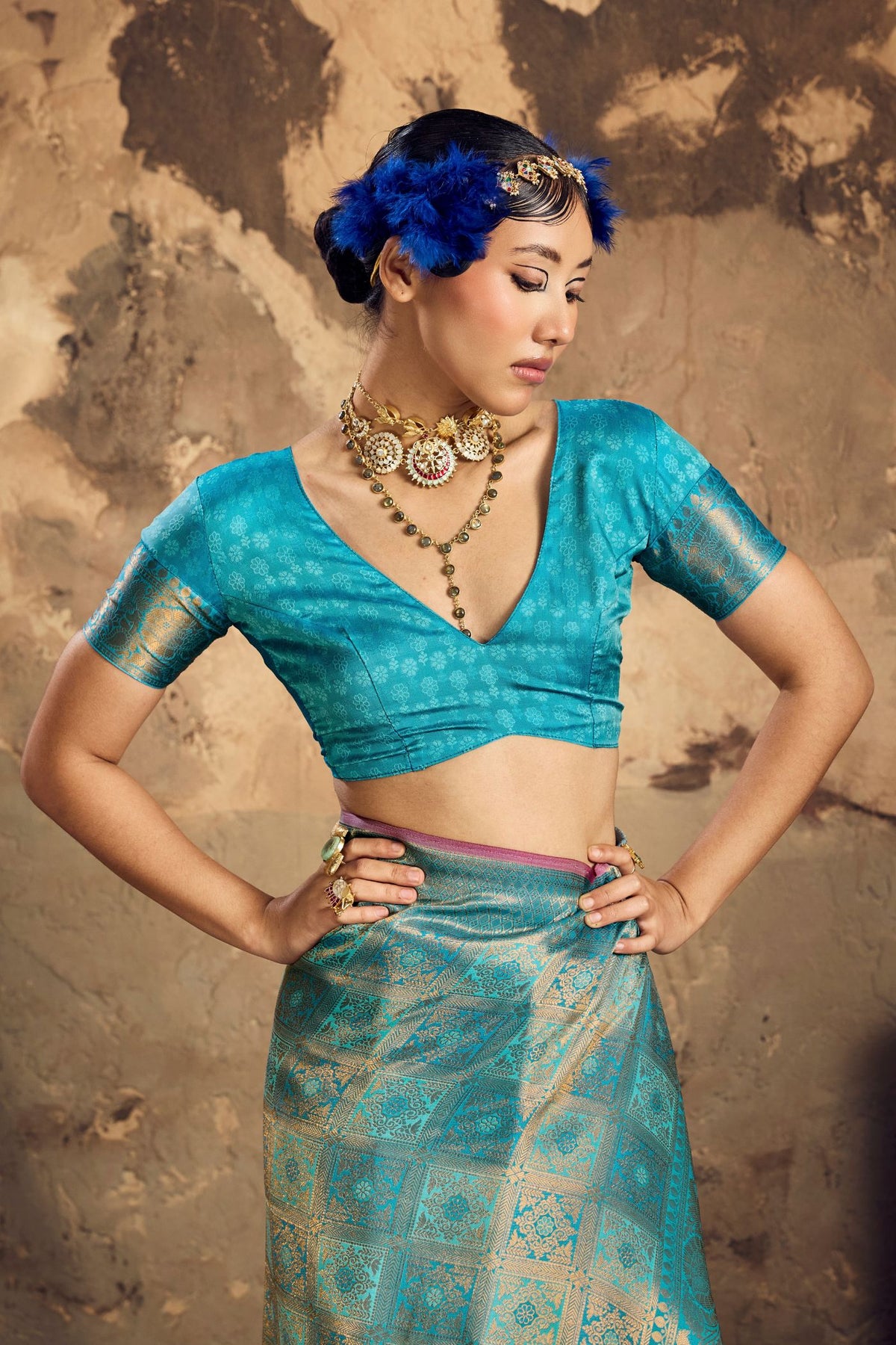 Buy MySilkLove Cornflower Blue Kanjivaram Handloom Saree Online
