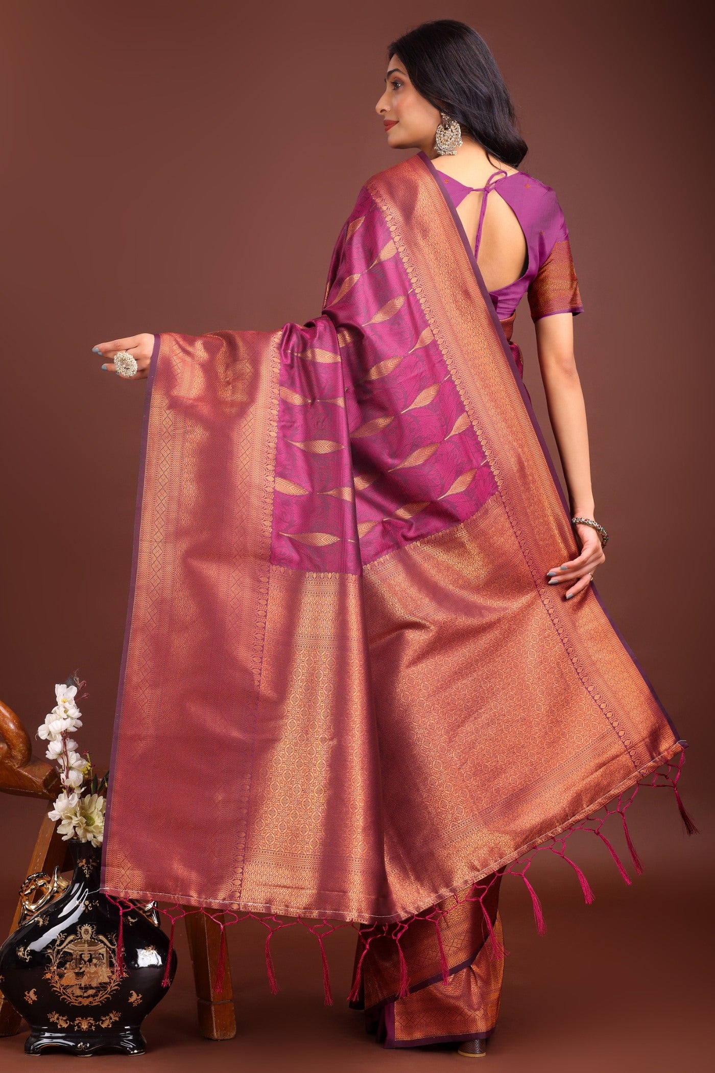 Buy MySilkLove Magenta Pink Woven Banarasi Saree Online