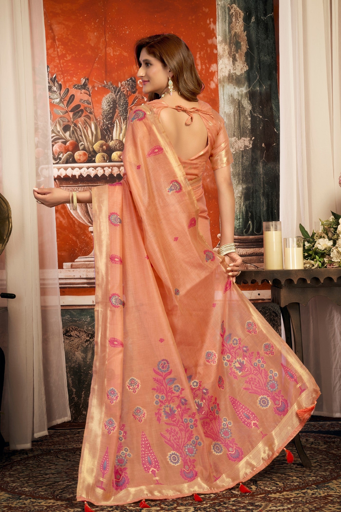 Buy MySilkLove Coral Peach Handloom Cotton Saree Online
