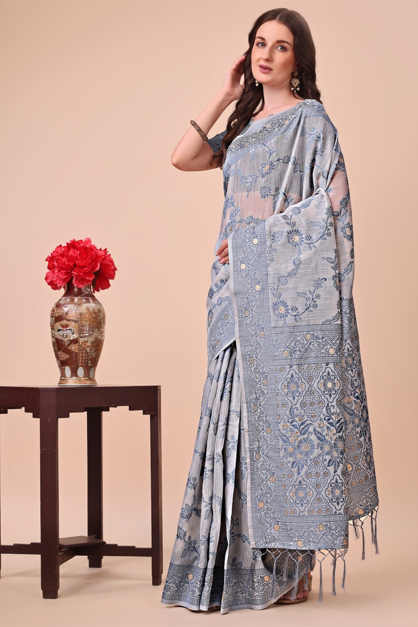 Buy MySilkLove Iron Grey Woven Cotton Saree Online