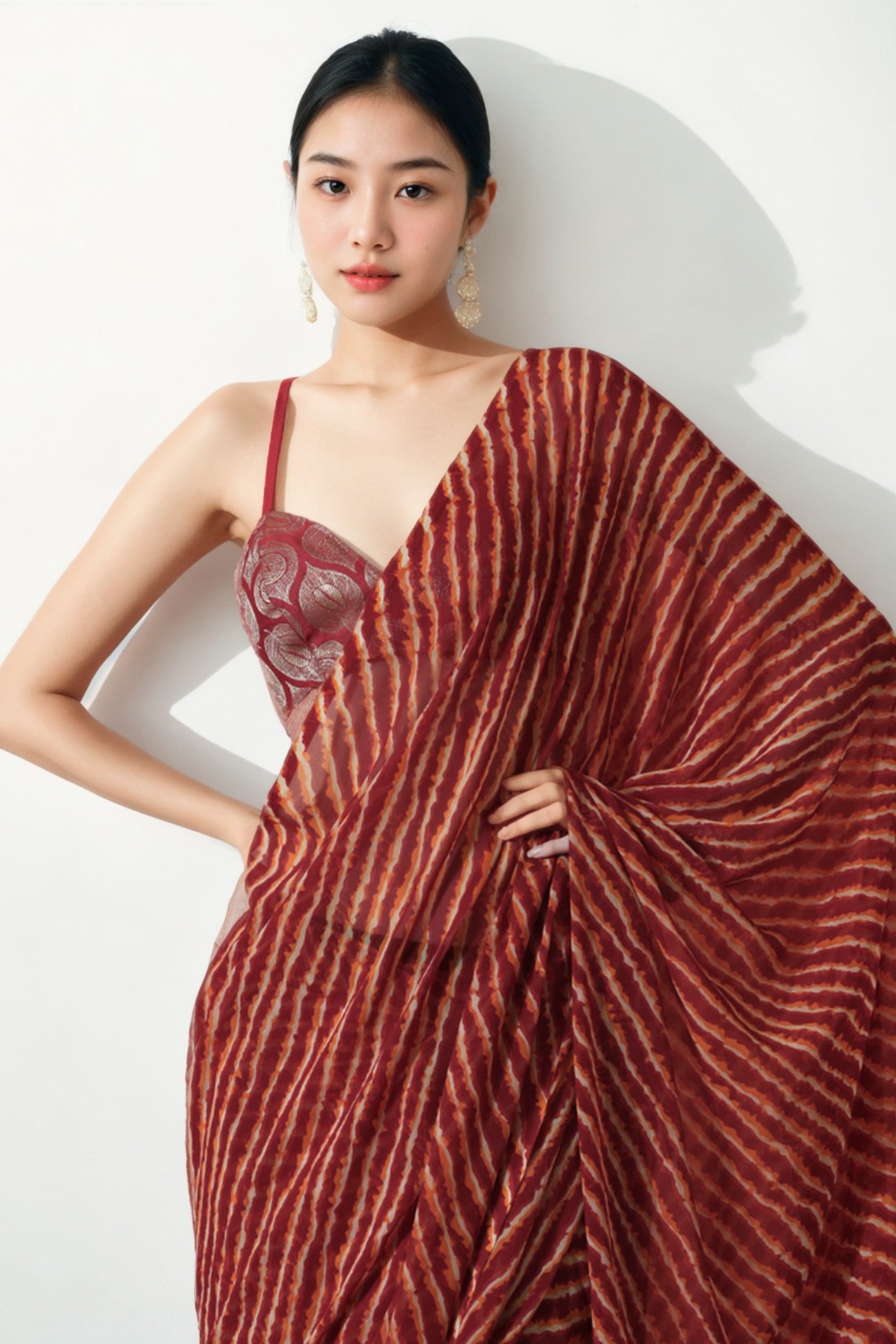 Buy MySilkLove Mocca Maroon Marbel Chiffon Ready To Wear Saree Online