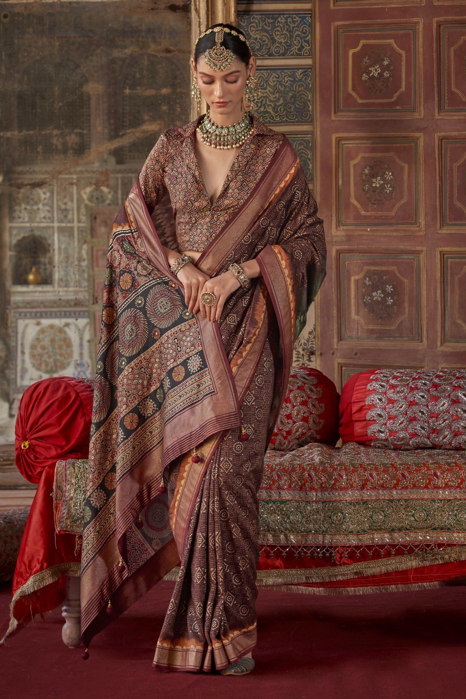 MySilkLove Smoky Topaz Brown Printed Banarasi Saree