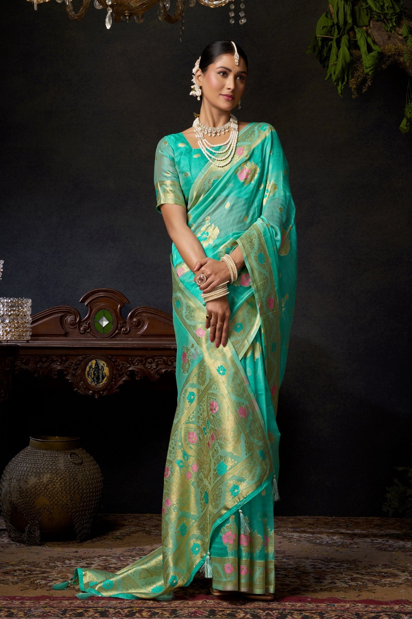 Buy MySilkLove Sky Blue Woven Banarasi Organza Saree Online