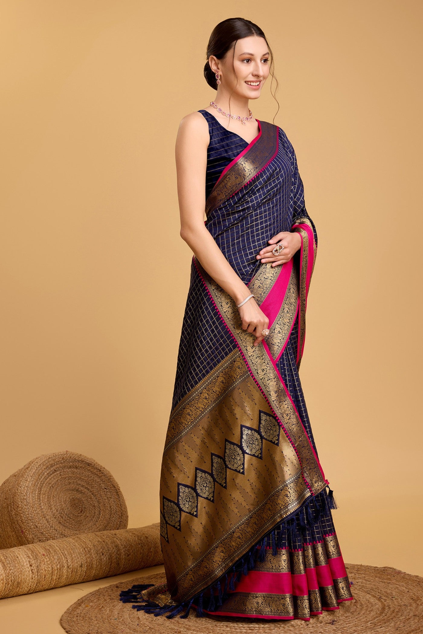 Buy MySilkLove Oxford Blue Zari Woven Banarasi Saree Online