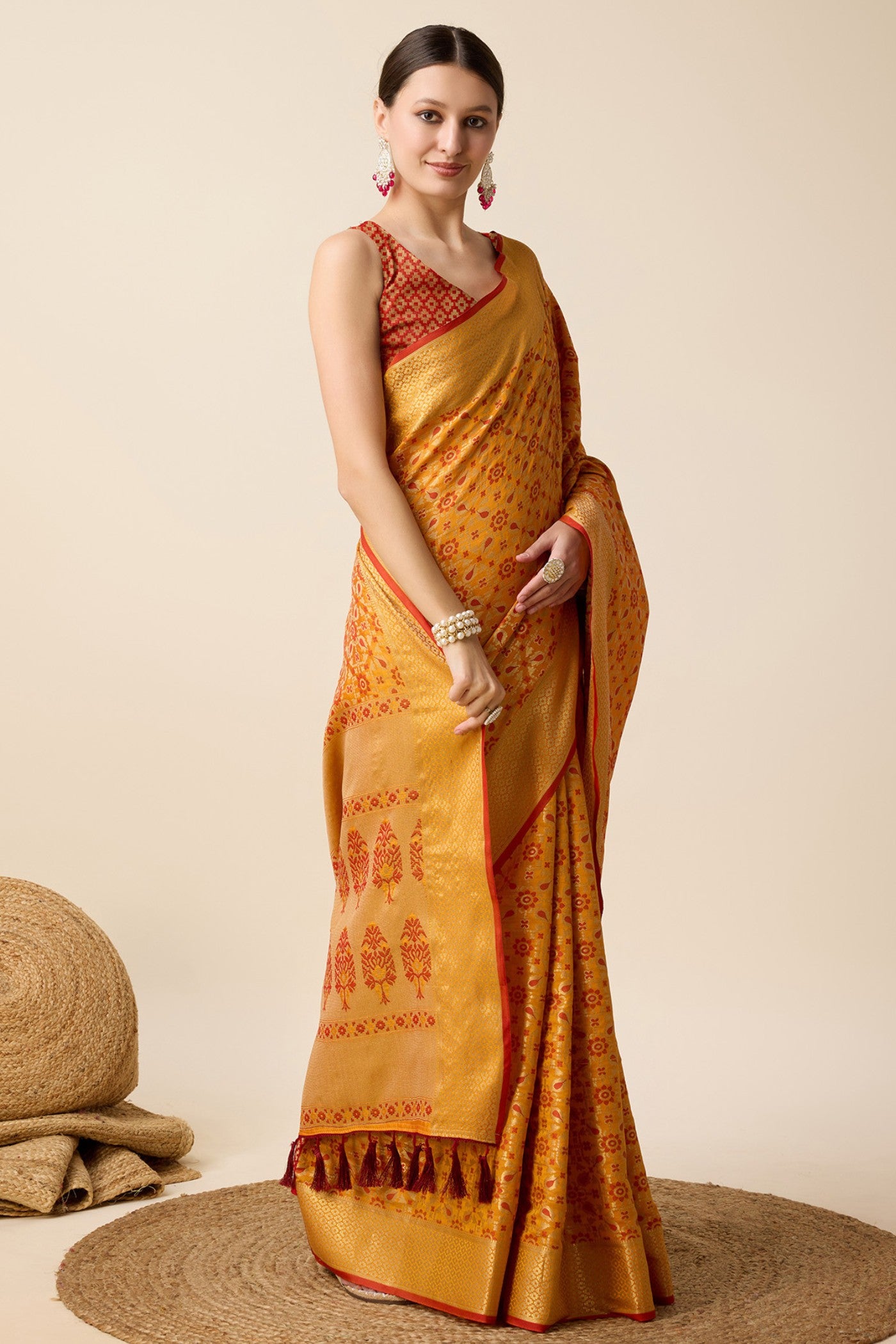Buy MySilkLove Amber Yellow Zari Woven Banarasi Saree Online