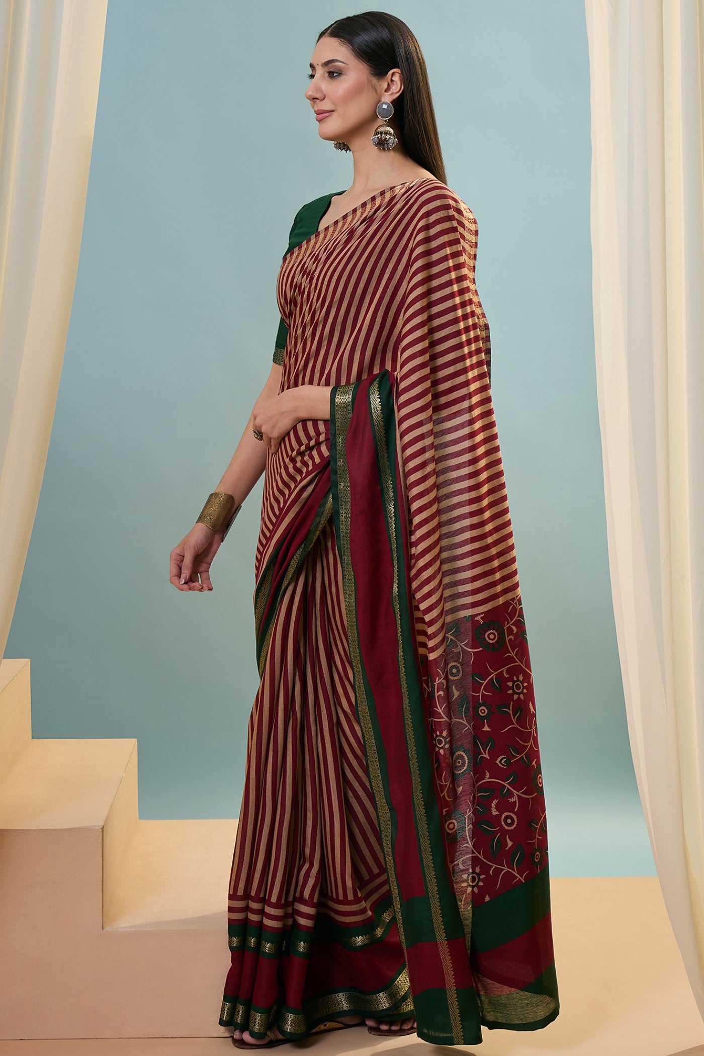 Buy MySilkLove Auburn Maroon Woven Cotton Saree Online